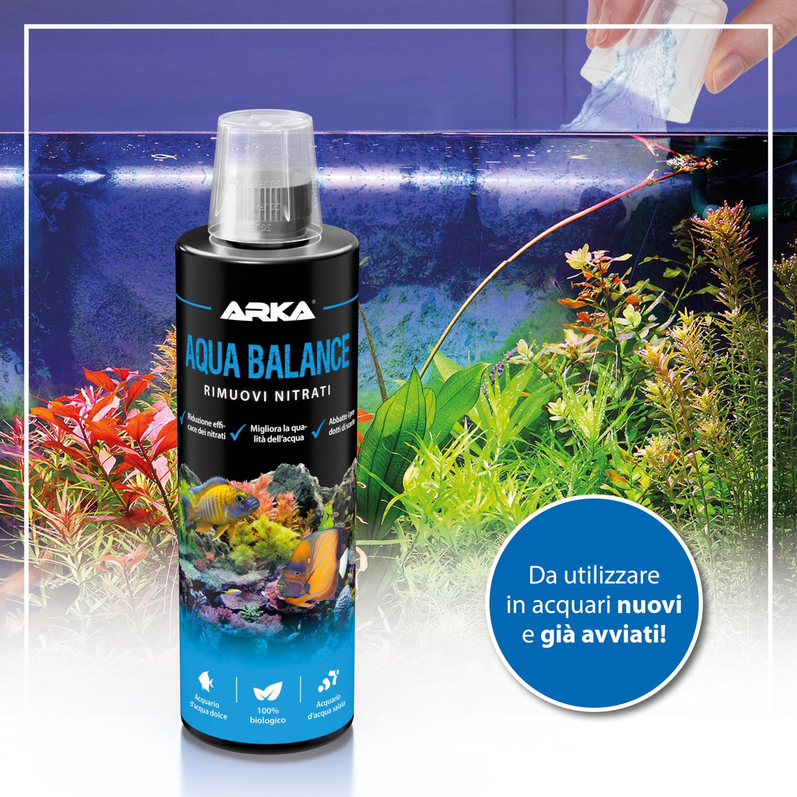 Elimina nitrati acquario 118 ml – MICROBE-LIFT Aqua Balance – contro torbidità e alghe – batteri vivi naturali – migliora equilibrio biologico – per nano acquari, dolce e marino – ARKA