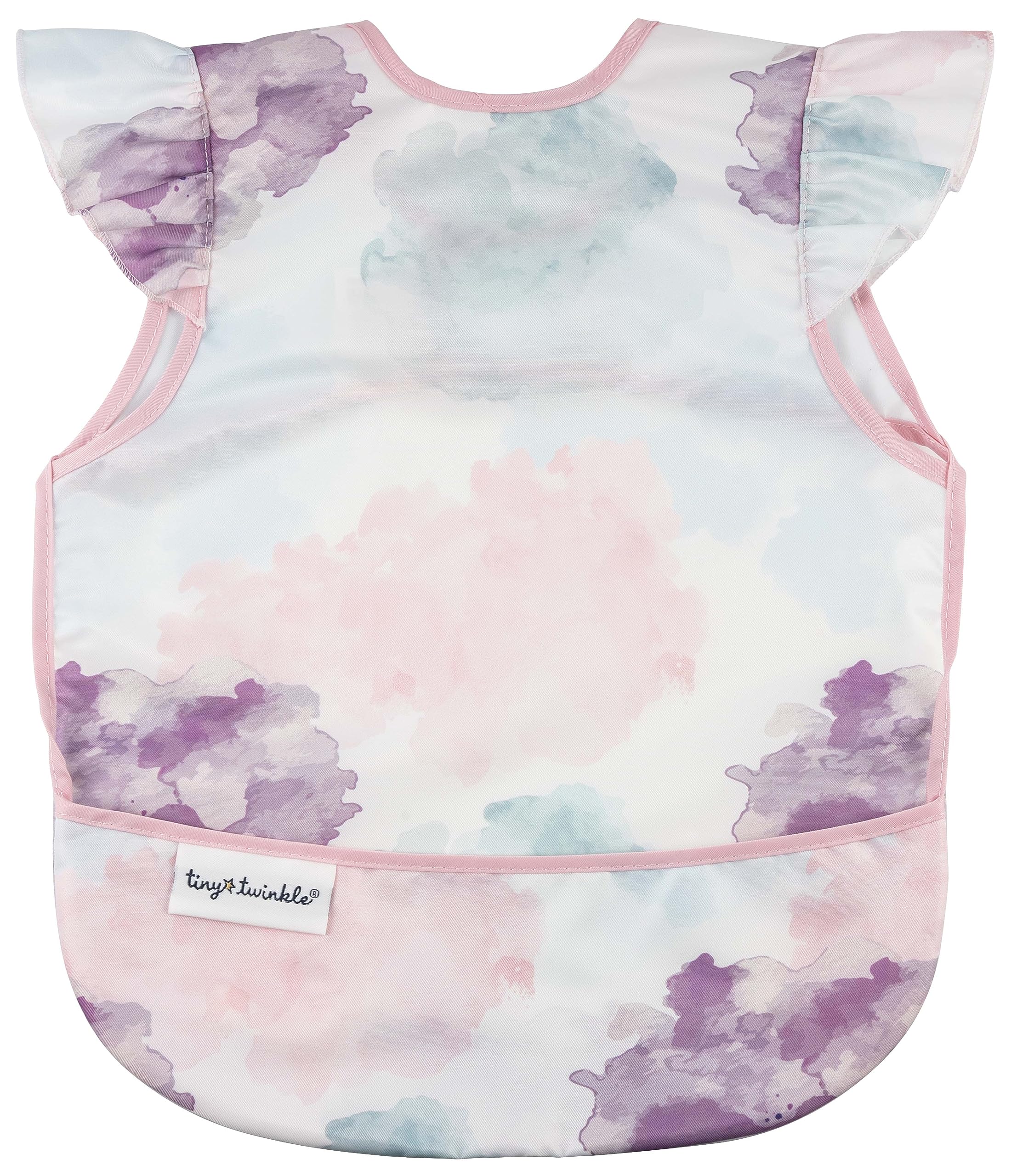 Tiny Twinkle Mess Proof Baby Bibs – Waterproof Baby-Led Weaning Apron | 100% Recycled Polyester, Easy to Clean & Machine Washable Toddler Bibs (Cotton Candy, Small 6–24 months)