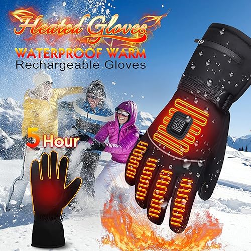Miniatura 8 de GEMSTONEGO Guantes calefactados con batería para hombres y mujeres 74 V eléctricos recargables con pilas para deportes al aire libre impermeables