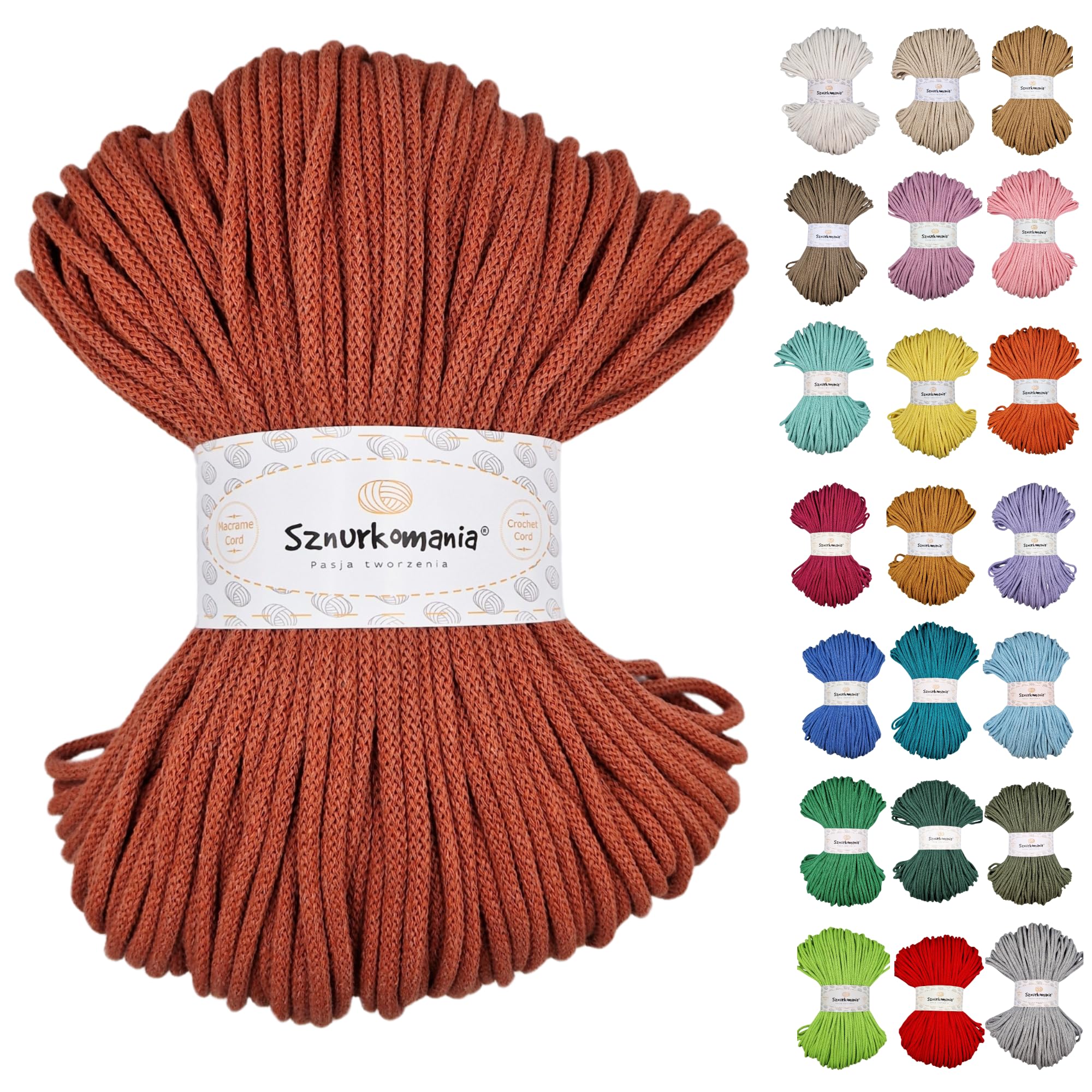 Braided Cotton Cord 5 mm 100 m, 46 Colours, Crochet Cord, Macrame Cord, Macrame Yarn, Premium Yarn, Macrame Rope, Sznurkomania (Brick)