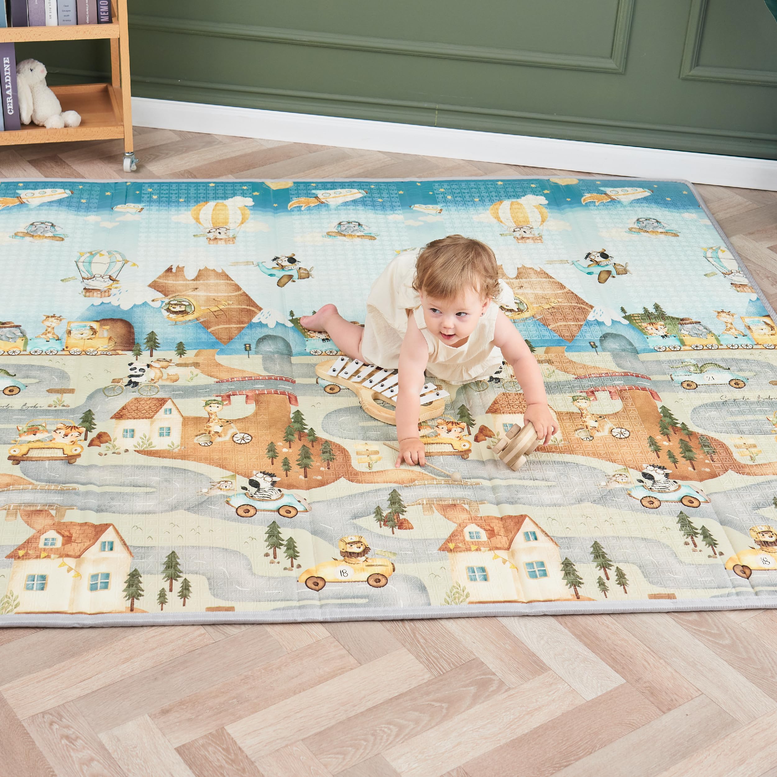 Tappeto Gioco Bambini Pieghevole 150x180x1cm Palestrina Neonato Montessori Reversibile Non Tossico E Impermeabile In Schiuma Per Bimbi. Palestra Neonati - Tappeto Tummy Time Neonati - Regalo Bambino