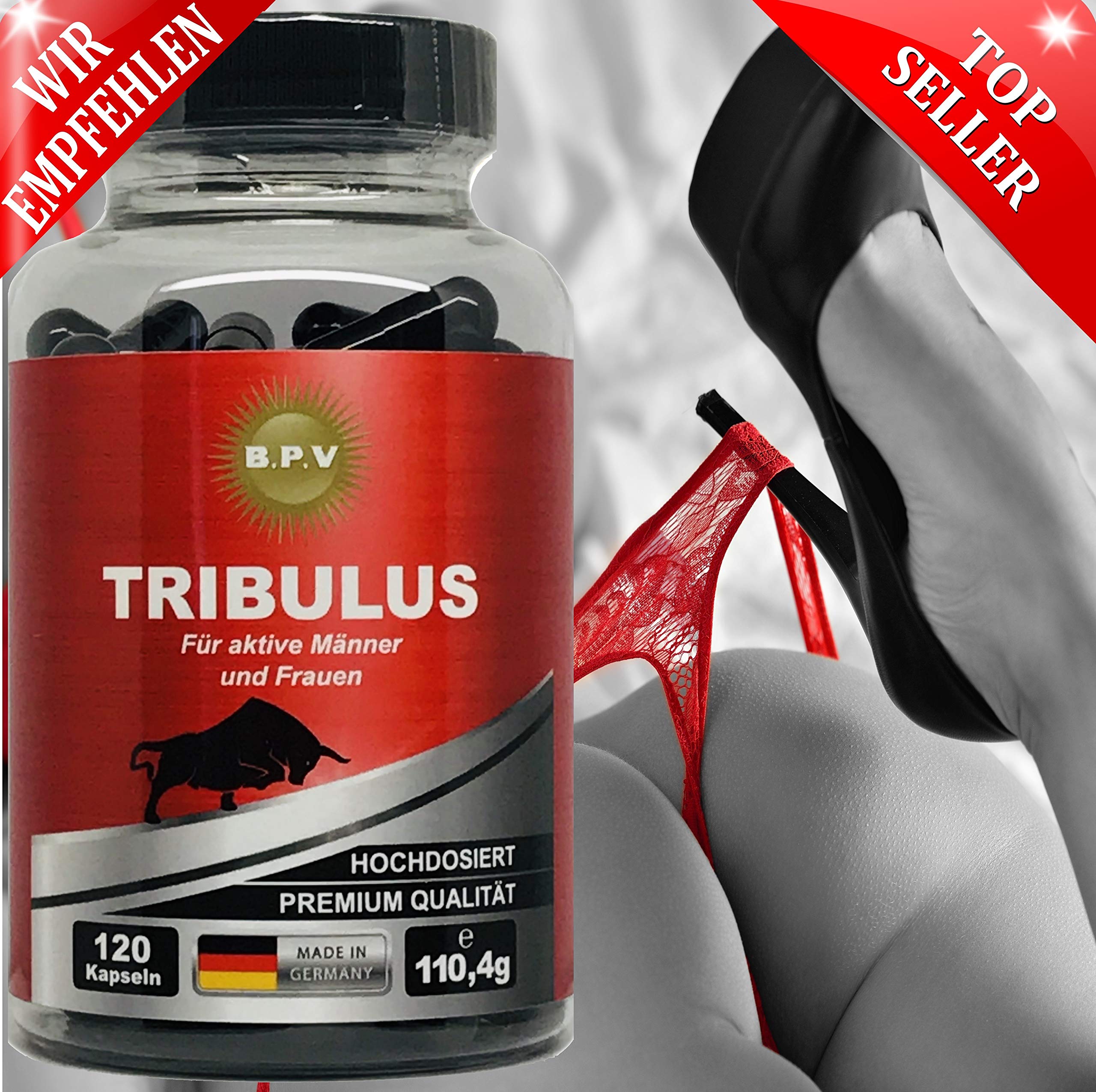 B.P.V Tribulus 120 capsules – Hautement dosé 775,0 mg par capsule – Booster d'entraînement – Idéal pour les sportifs et les hommes actifs – Pour le plaisir – Amour – Passion et plus encore
