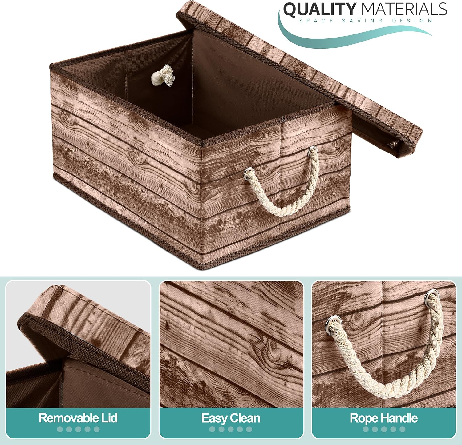 Sorbus Storage Box Set with Lid, Carry Handles, Foldable Frame, Rustic Wood Grain Print Bins, Great for Toys, Memorabilia, Closet, Office, Bedroom, 2-Pack (Wood Box Set - Brown)