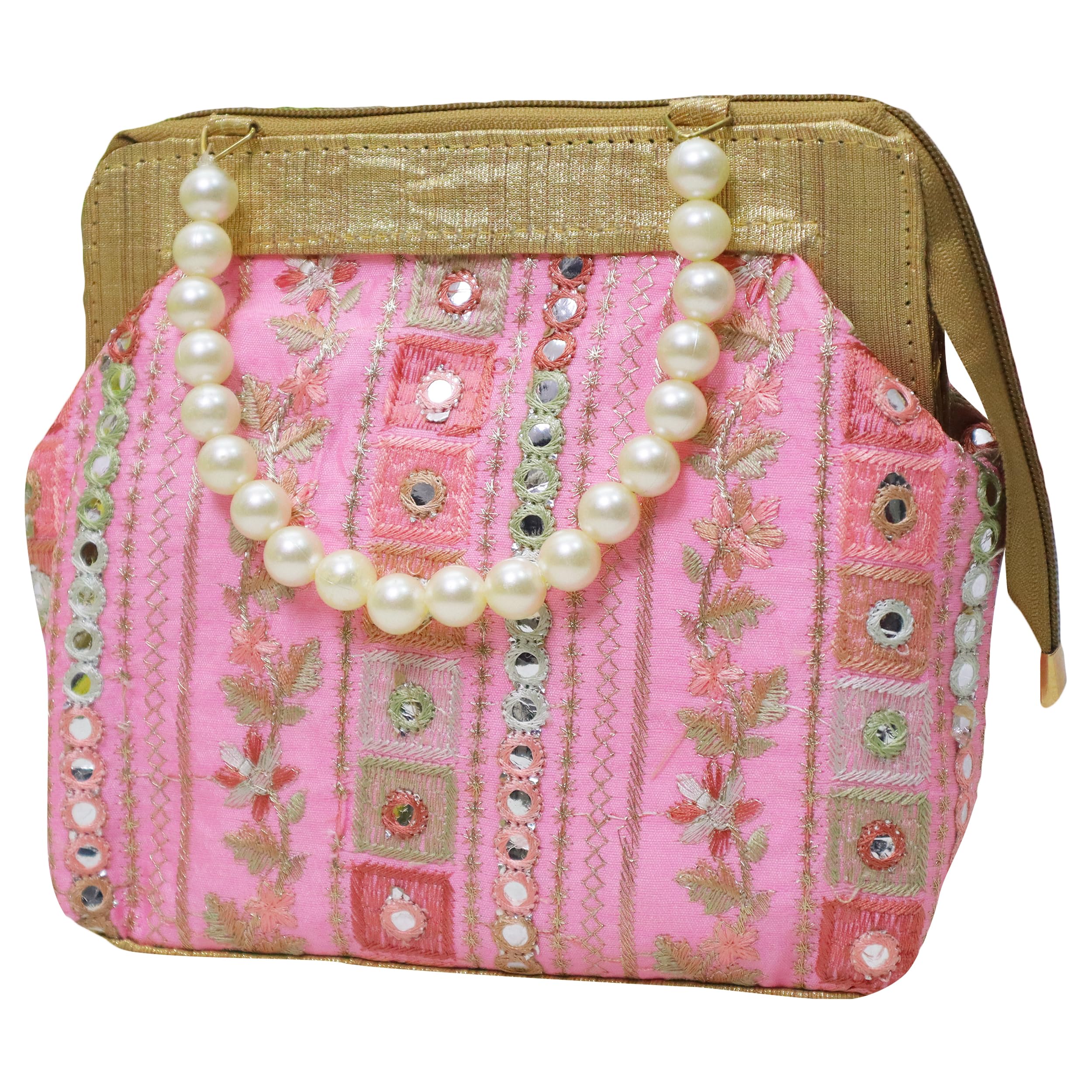TrendiflyWedding Potli Pearl Handle bag for women Traditional Embroidered ethnic ladies handbag Handicraft batwa for bridal girls evening party batua purse