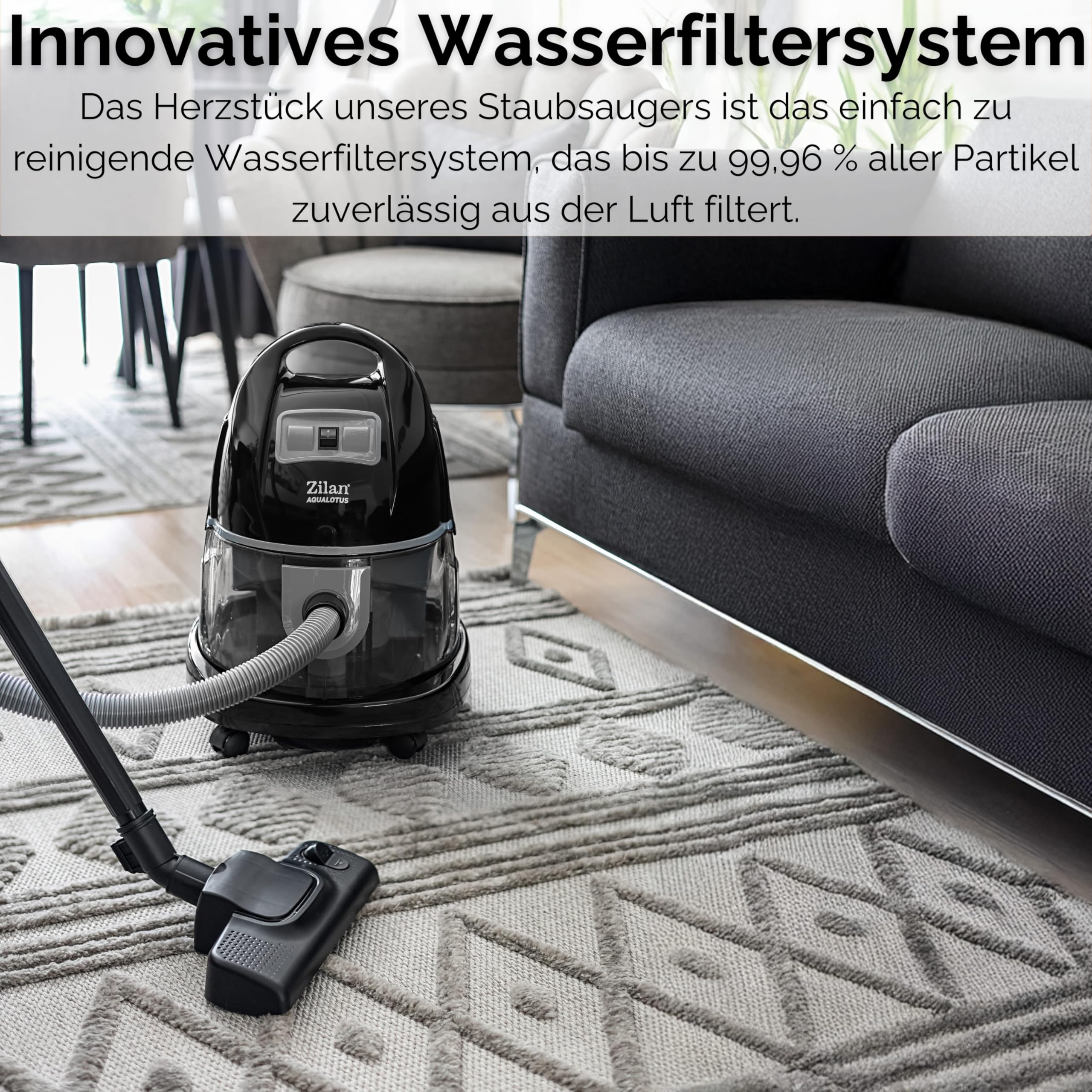 Zilan Aspirateur avec filtre à eau sans sac H20 - Puissance d'aspiration 2000 W - Aspirateur sans sac - Tuyau à 360° - Convient pour les personnes allergiques - Convient pour tous les sols et tapis