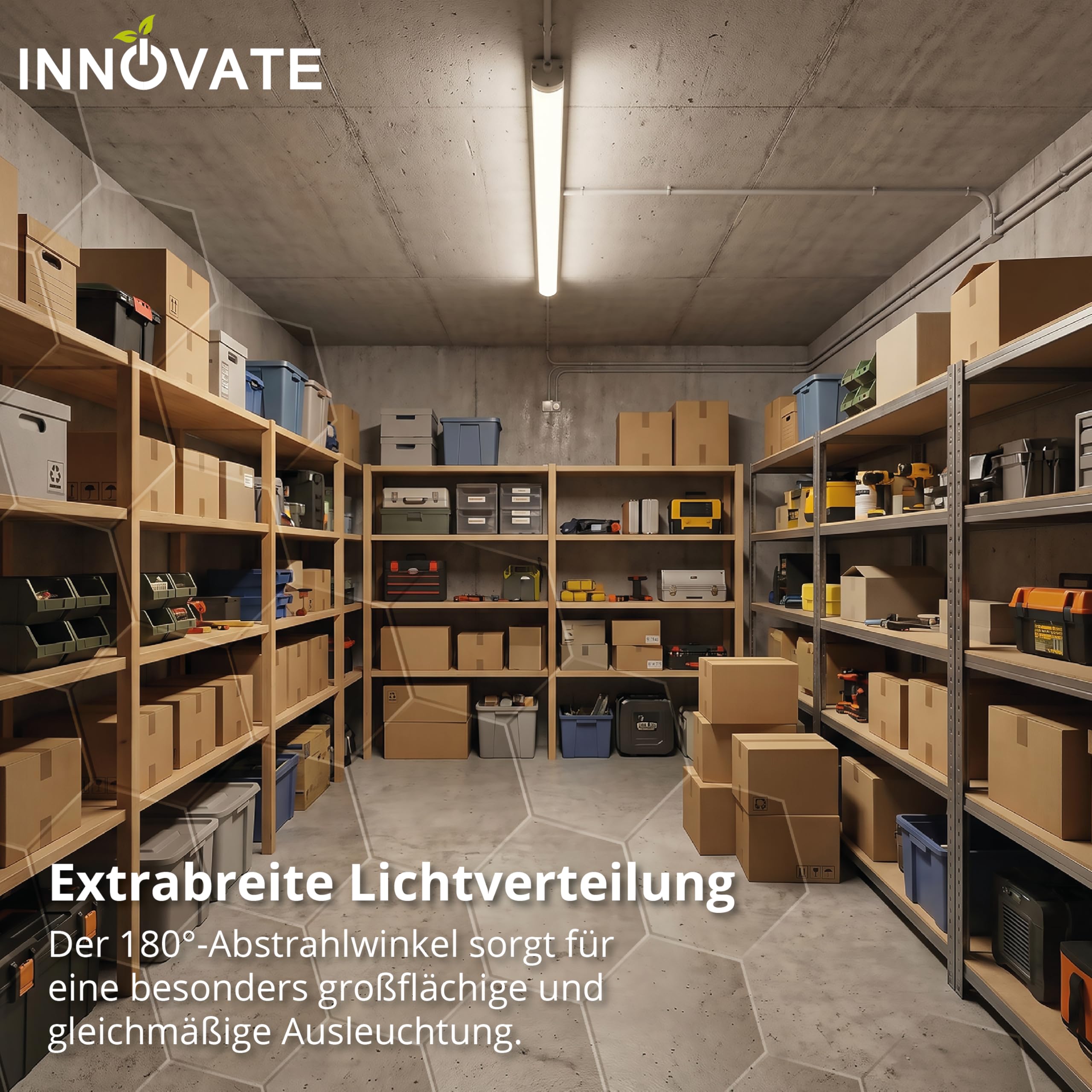 INNOVATE LED Feuchtraumleuchte mit Bewegungsmelder 130 cm 1 Stück [36W IP65 IK08 4000K 4000lm] Werkstattlampe Kellerlampe LED Deckenleuchte mit Bewegungsmelder Werkstatt Garage I Unterbauleuchte Küche