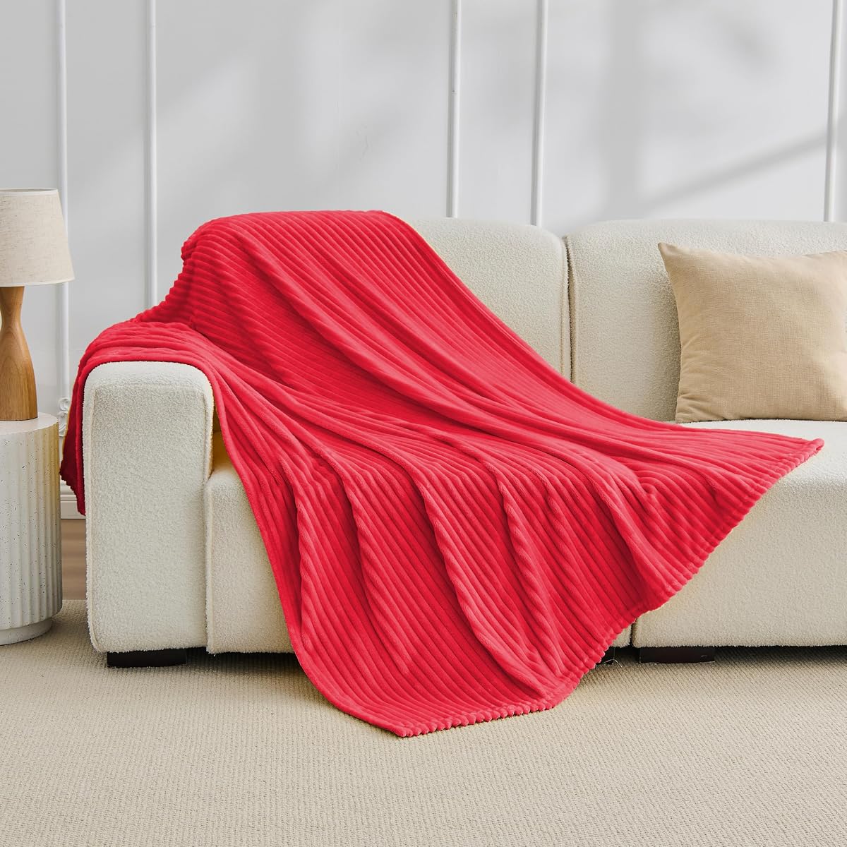 Bnuitland Fleece Throw Blanket for Couch, 300GSM Soft Warm Cozy Fluffy Throw for Adults & Kids, Stripe Pattern, All Season Sofa Bed Blanket for Home Decor, Magenta 50"x60"
