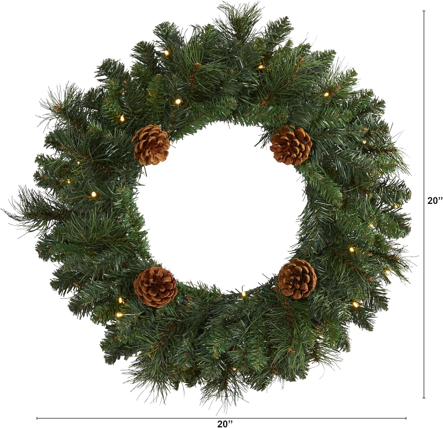 nearly natural 20in. pine artificial christmas wreath with 35 led lights and pinecones