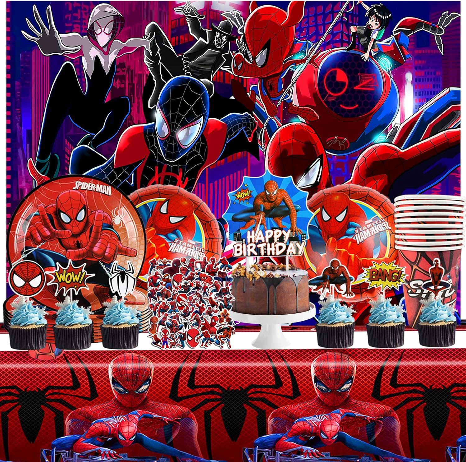 Newtic 99pcs Spiderman Décoration de fête d'anniversaire, Spiderman Anniversaire Décoration Kit