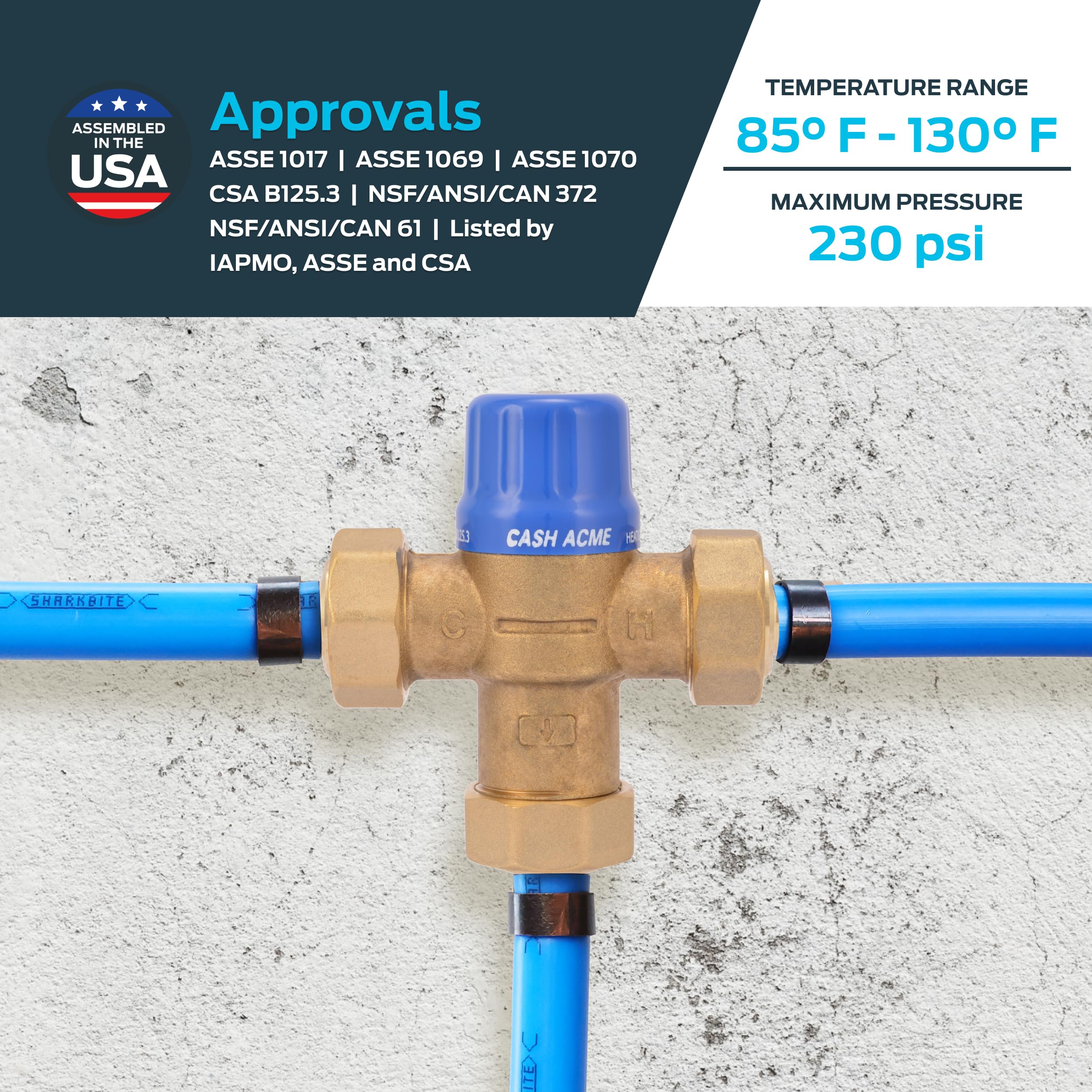 Amazon.com: Cash Acme 3/4 吋HG110 壓接恆溫攪拌閥帶倒鉤連接和整體檢查黃銅管道配件24507 : 工業與科學