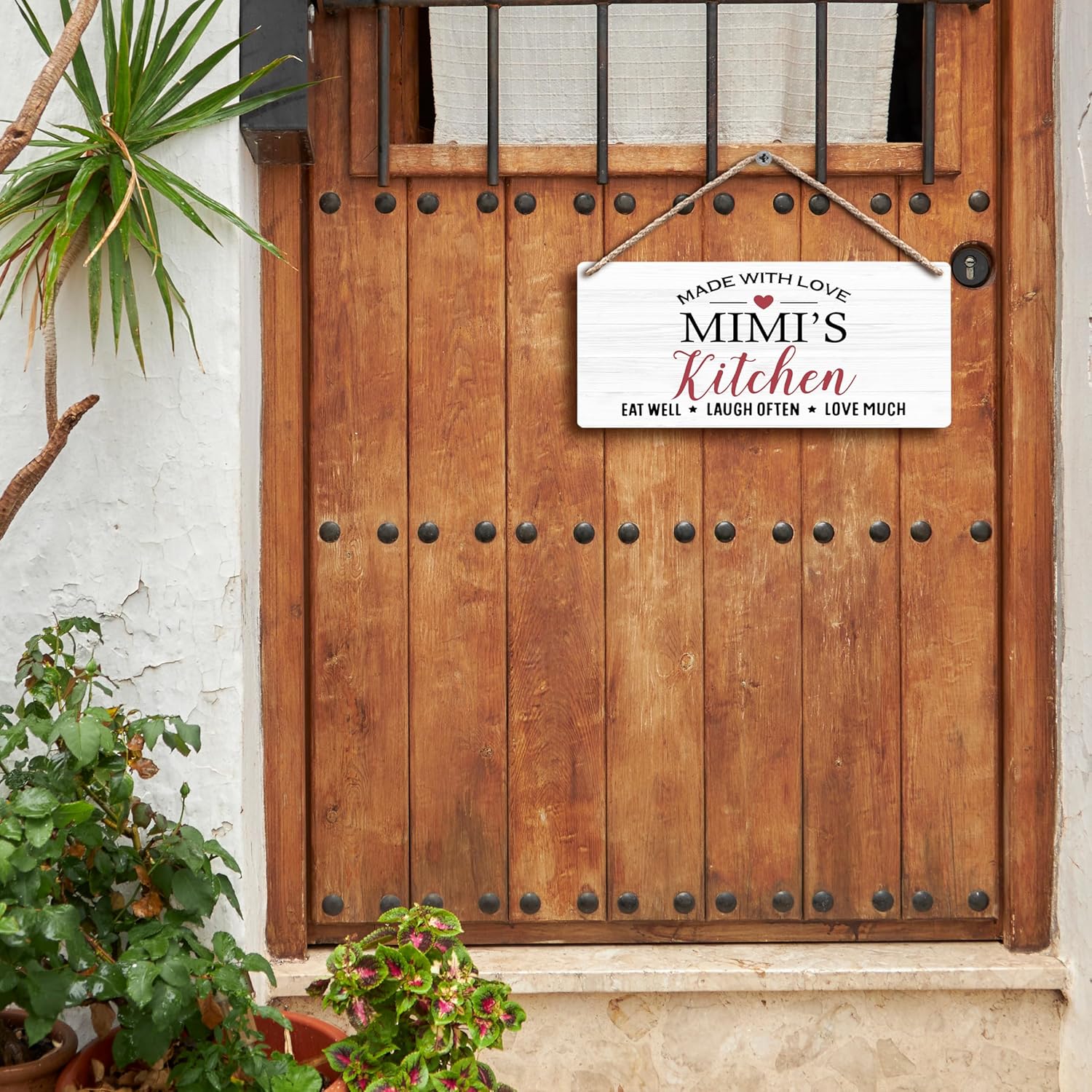 Mimi's Kitchen Made with Love Hanging Wooden Signs 12x6, Mimi Gifts for Grandma Kitchen Wall Decor, Grandma Mimi Kitchen Gifts, Eat Laugh Love Home Kitchens Decor Gifts for Mimi from Grandkids - Image 3