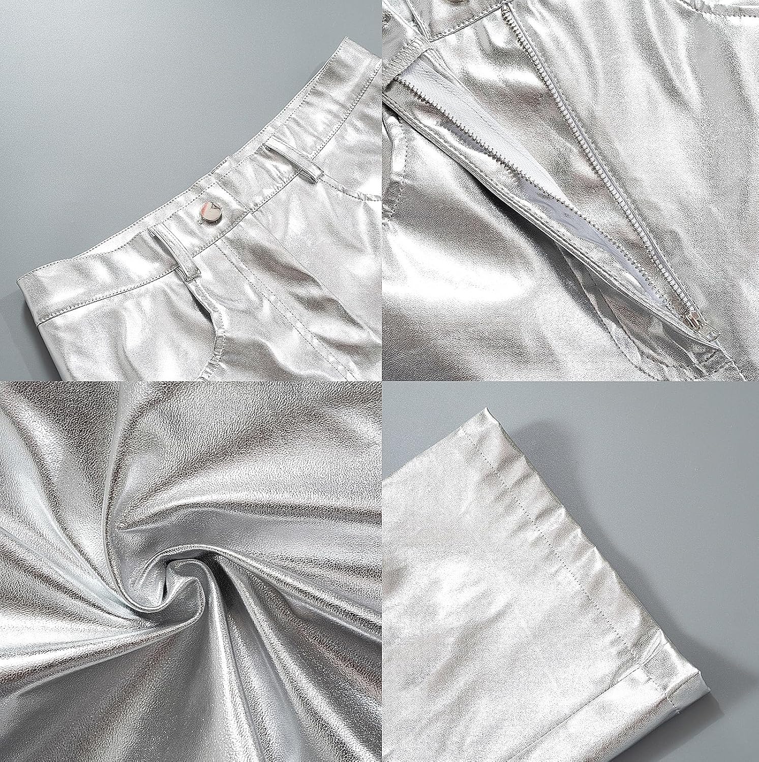 Women's Metallic Shiny Pants Holographic Straight Leg Trousers Rave Disco Dance Clubwear