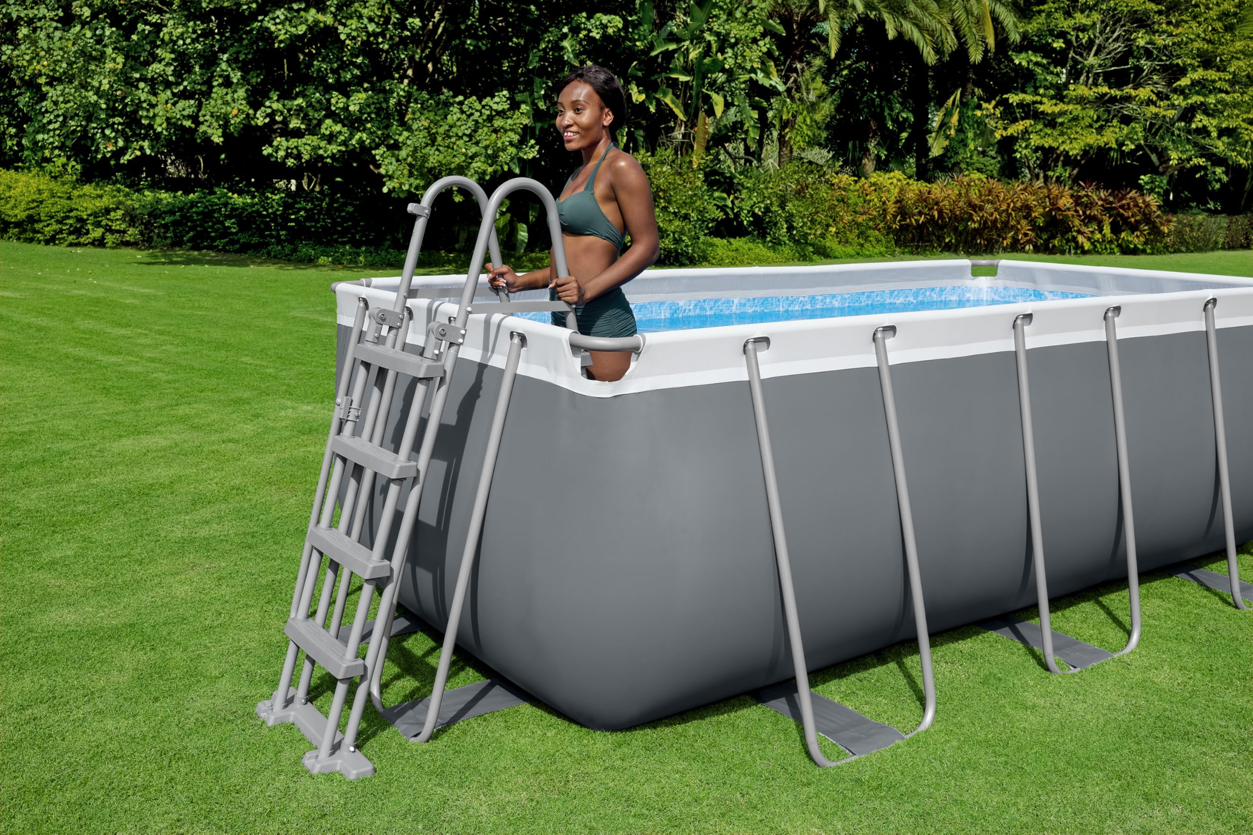 Bestway Power Steel Frame Pool Set mit Filterpumpe 412 x 201 x 122 cm, grau, eckig