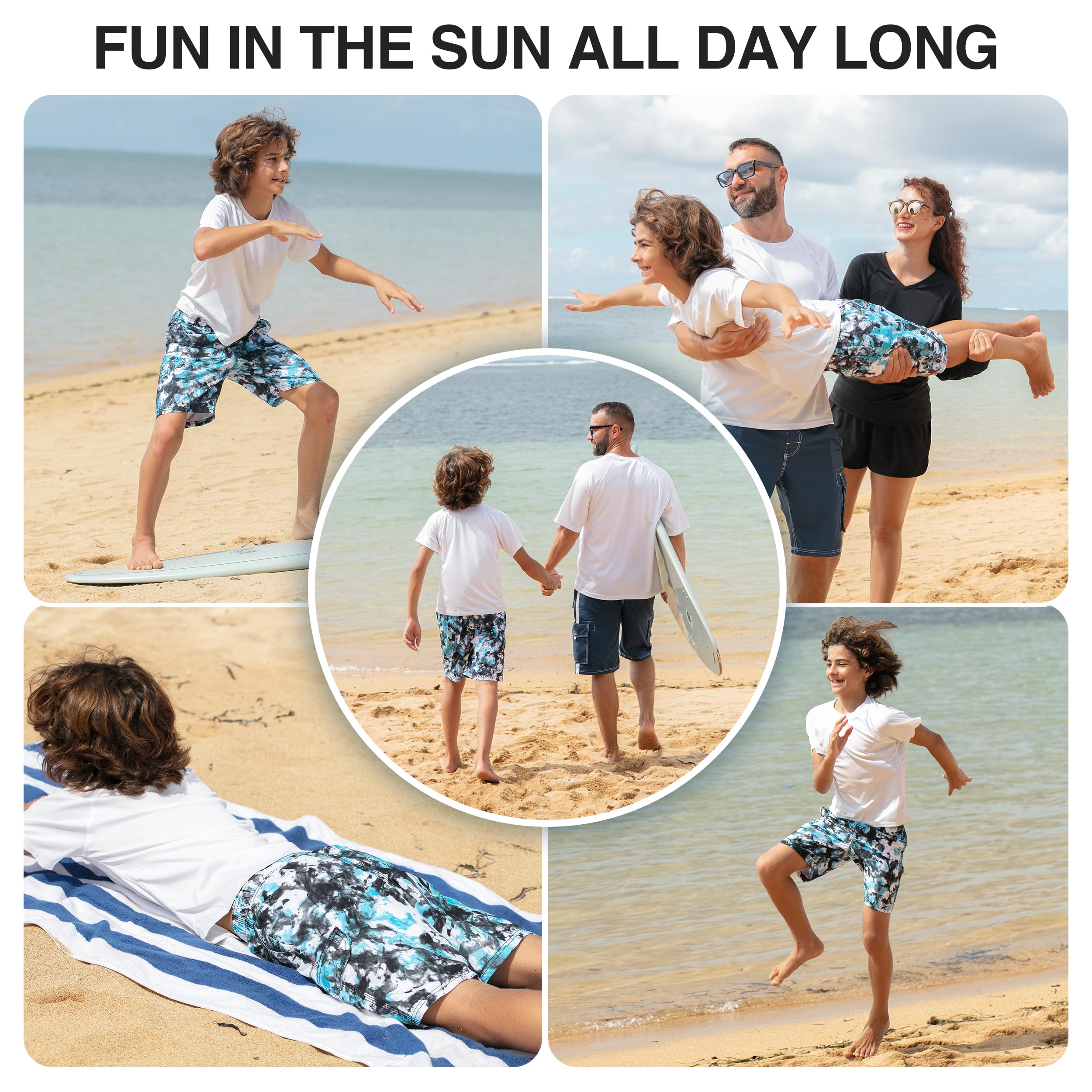 Kanu Surf Jungen Specter Quick Dry UPF 50+ Beach Swim Trunk Badehose, Seafoam Black/Aqua, 10-12