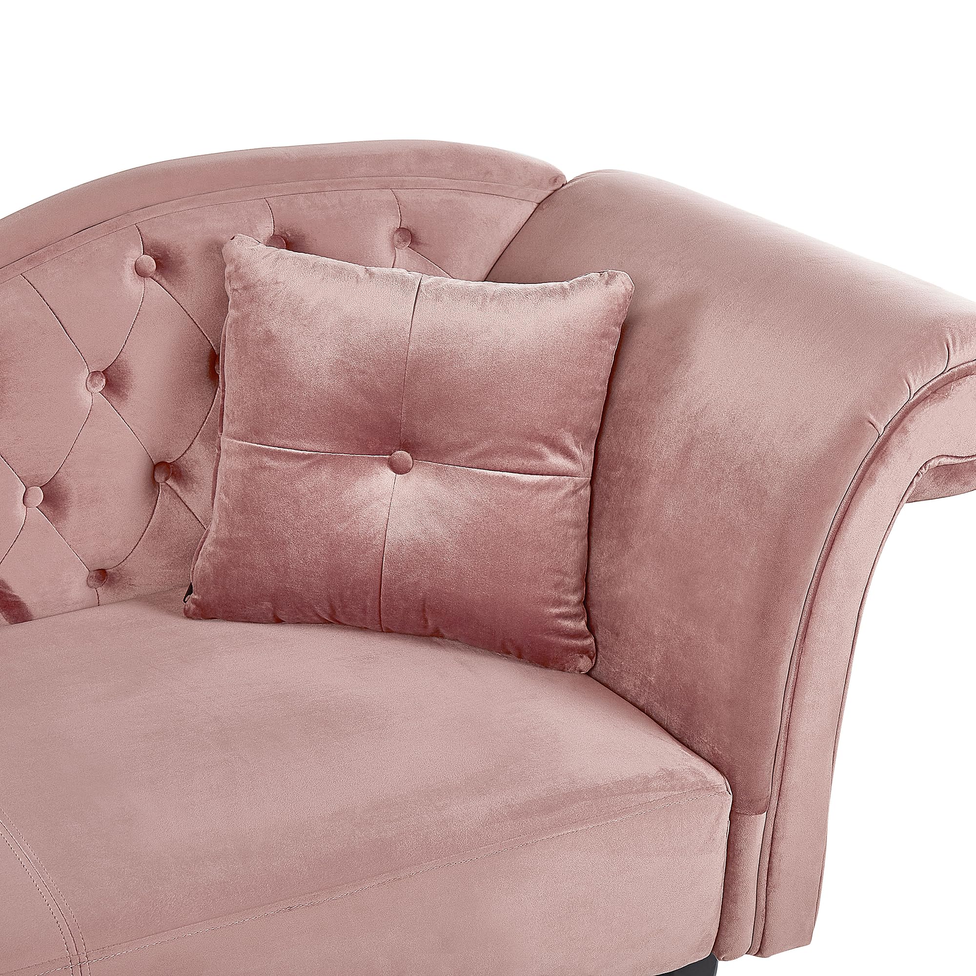 Chaiselongue Samt rosa rechts gesteppt mit Kissen Chesterfield-Stil Lattes