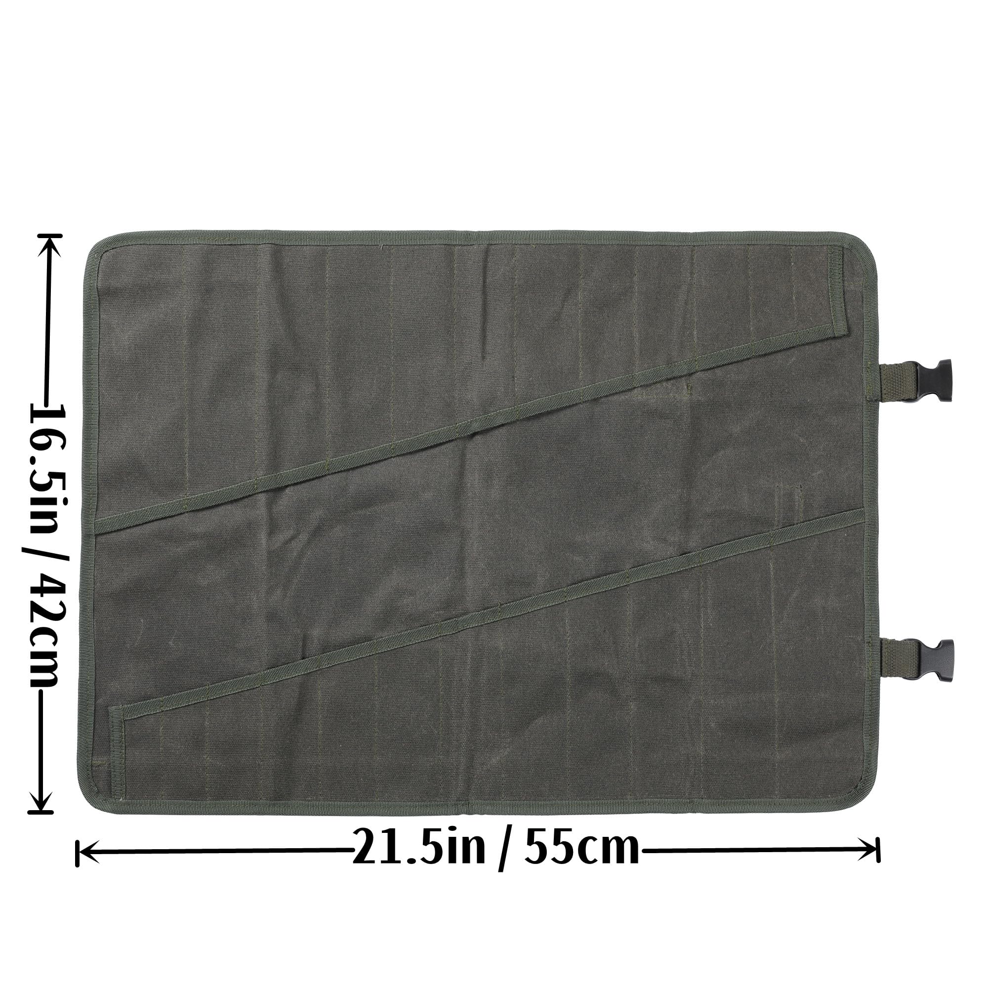 Wrench Roll Up Organizer Pouch, Heavy Duty 16oz Waxed Canvas Tool Bag, 24 Pockets Tool Roll Bag with Buckle - Image 2