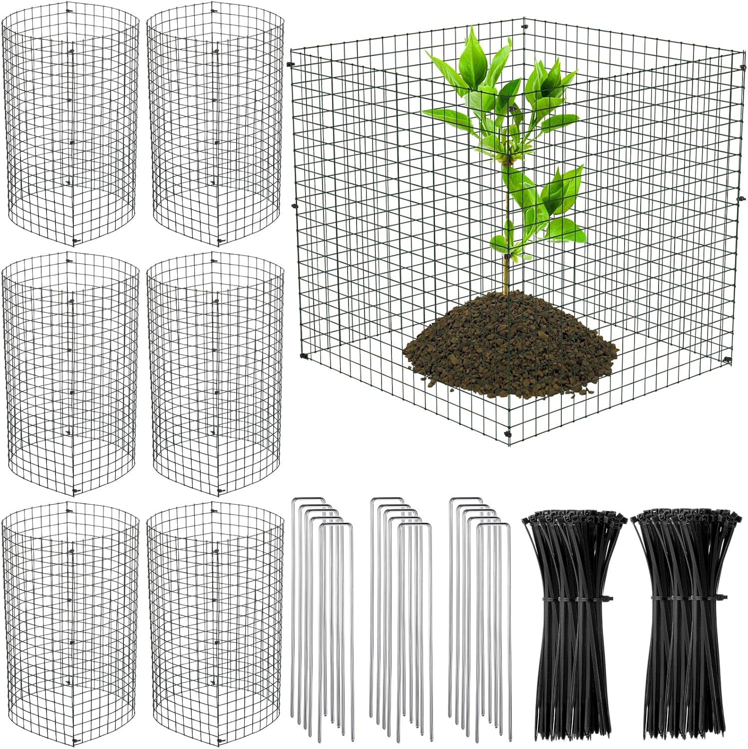 Zubebe 30 Sets Small Wire Plant Protectors 12 x12 inches Square Plant Protectors from Animals Garden Plants Protector with Ground Stakes and Nylon Ties
