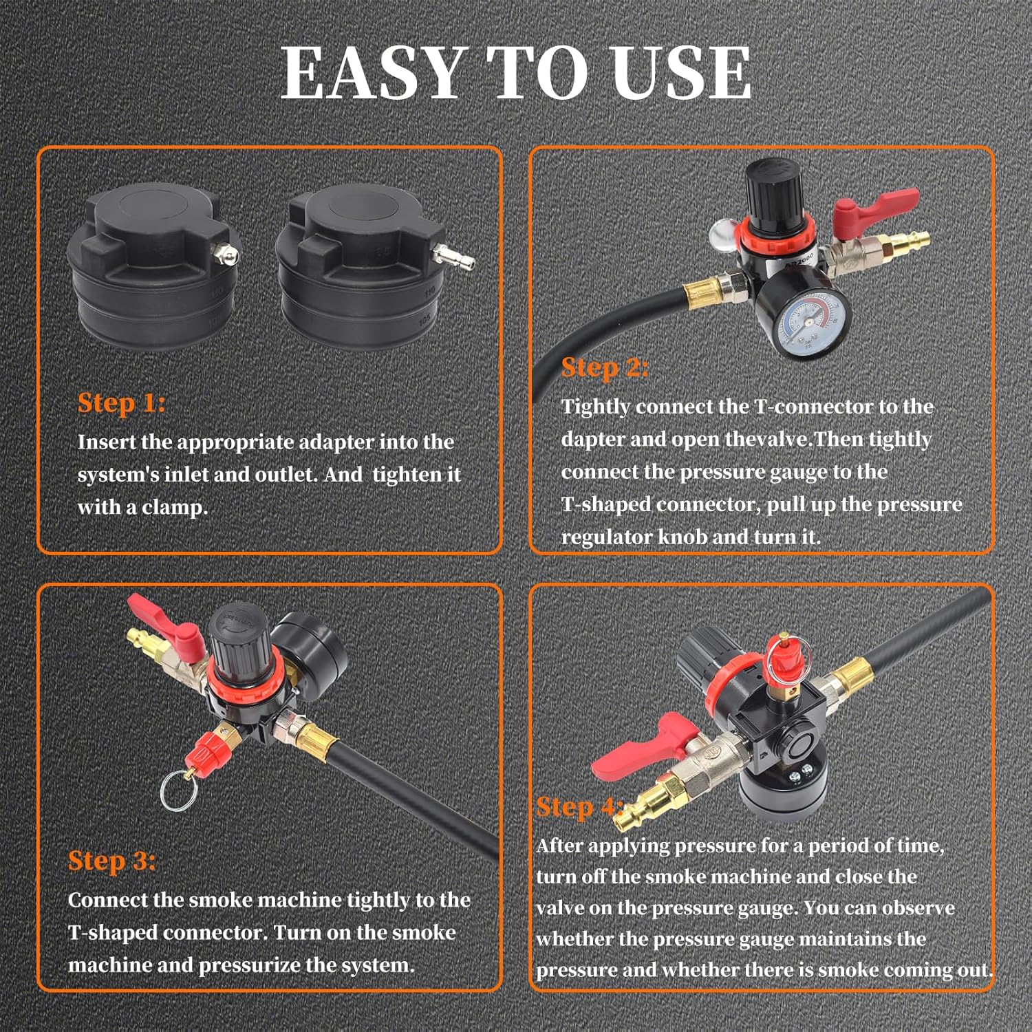 19PCS Turbo System Leakage Tester Kit, Turbo Boost Leak Tester with 8 Pairs of Stepped Adapters (1-1/4'' to 4-1/4'') Air Pressure Gauge Cooling System Radiators Intercoolers Hose Leaks Test