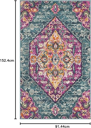Miniatura 8 de SAFAVIEH Madison Collection - Alfombra de área de 9 x 12 pies, color azul y fucsia, diseño de medallón bohemio, no desprende pelusa y de fácil
