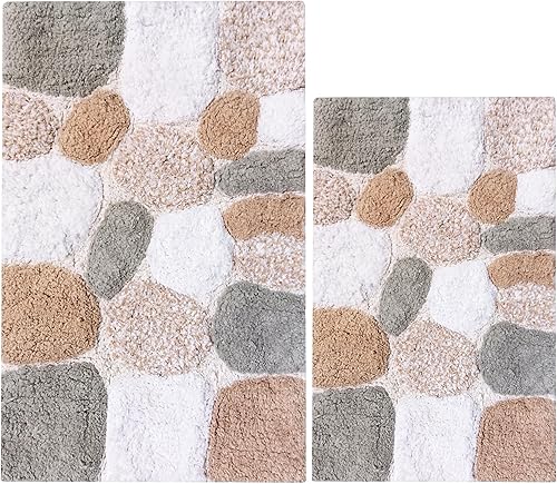Ramanta Home Juego de 2 alfombras de baño de algodón 100% puro de 21 x 32  17 x 24 pulgadas  21 x 32  17 x 24 pulgadas  21.0 x 2.4 in., suaves y