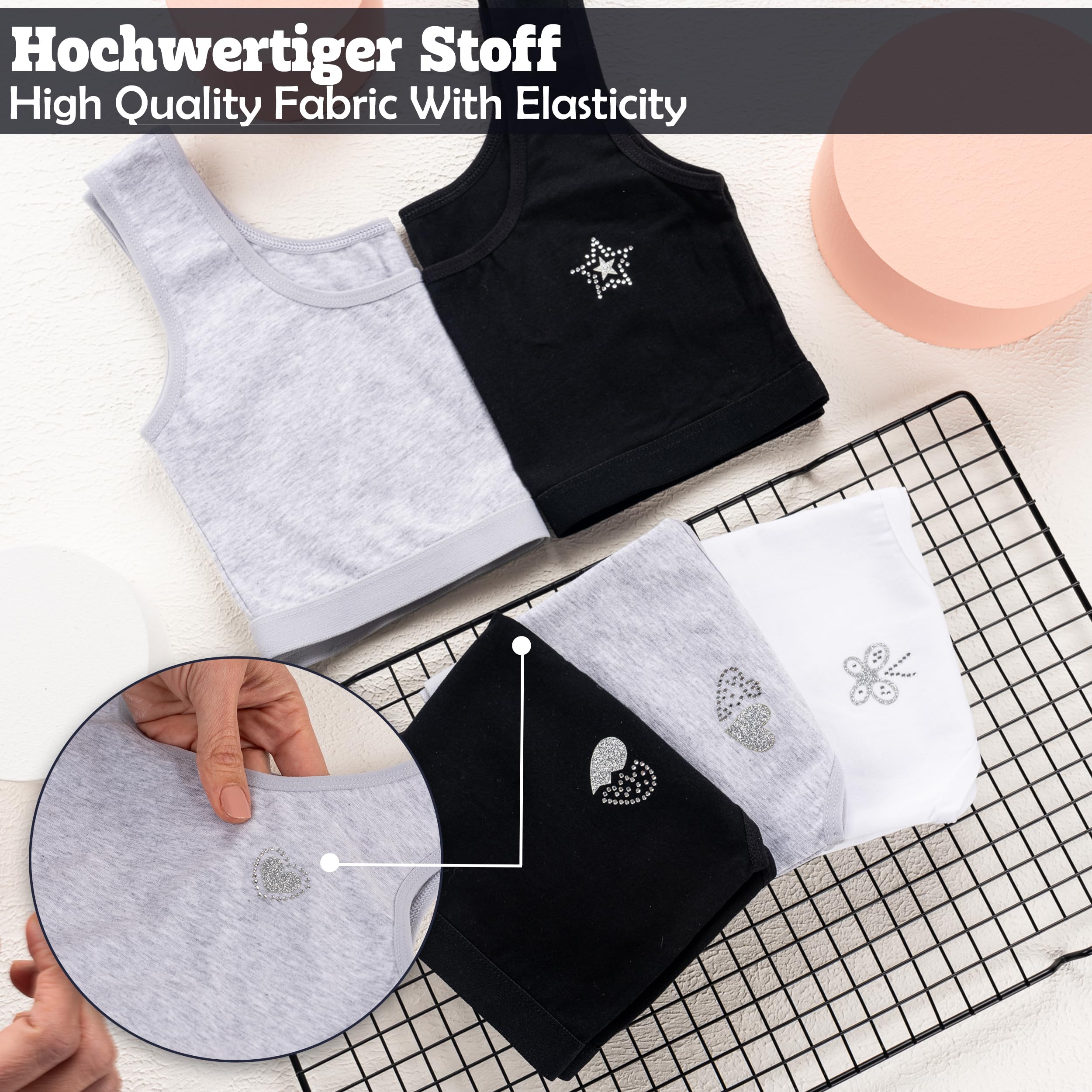 LOREZA ® 5 dziewczęcy biustonosz z bawełny ze strasem ramiączka spaghetti biustonosz sportowy rozmiar 140-170