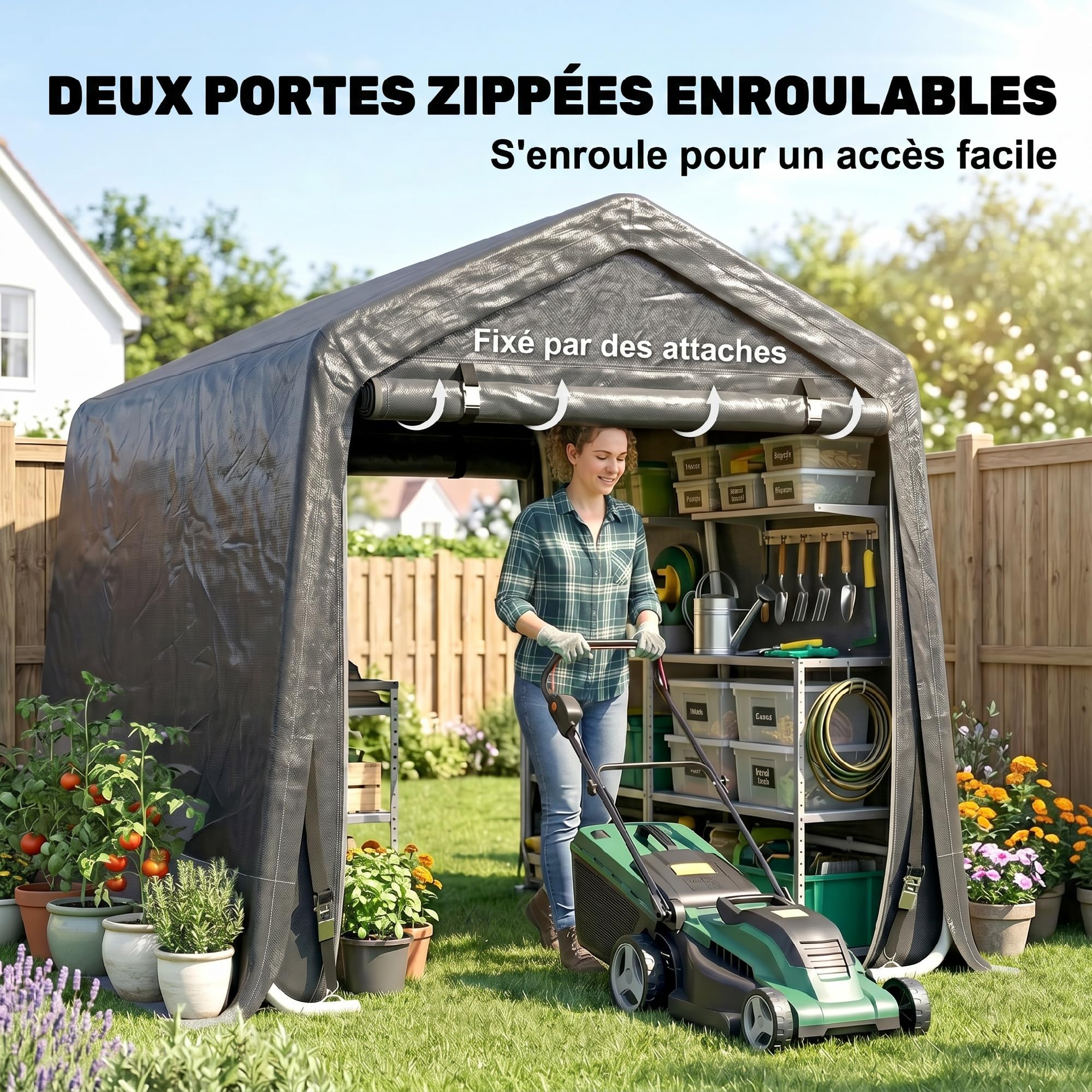 Outsunny Abri de Jardin, Tente de Stockage, 2 Portes zippées, Cadre métallique, abri de vélo, Protection Contre la Pluie légère et Le Vent, 280 x 240 x 240 cm, Gris foncé