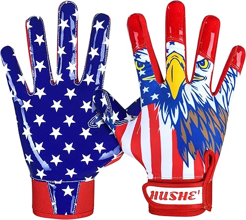 Guantes de fútbol con bandera estadounidense, guantes receptores de fútbol para hombres, guantes de receptor de fútbol con agarre de silicona,
