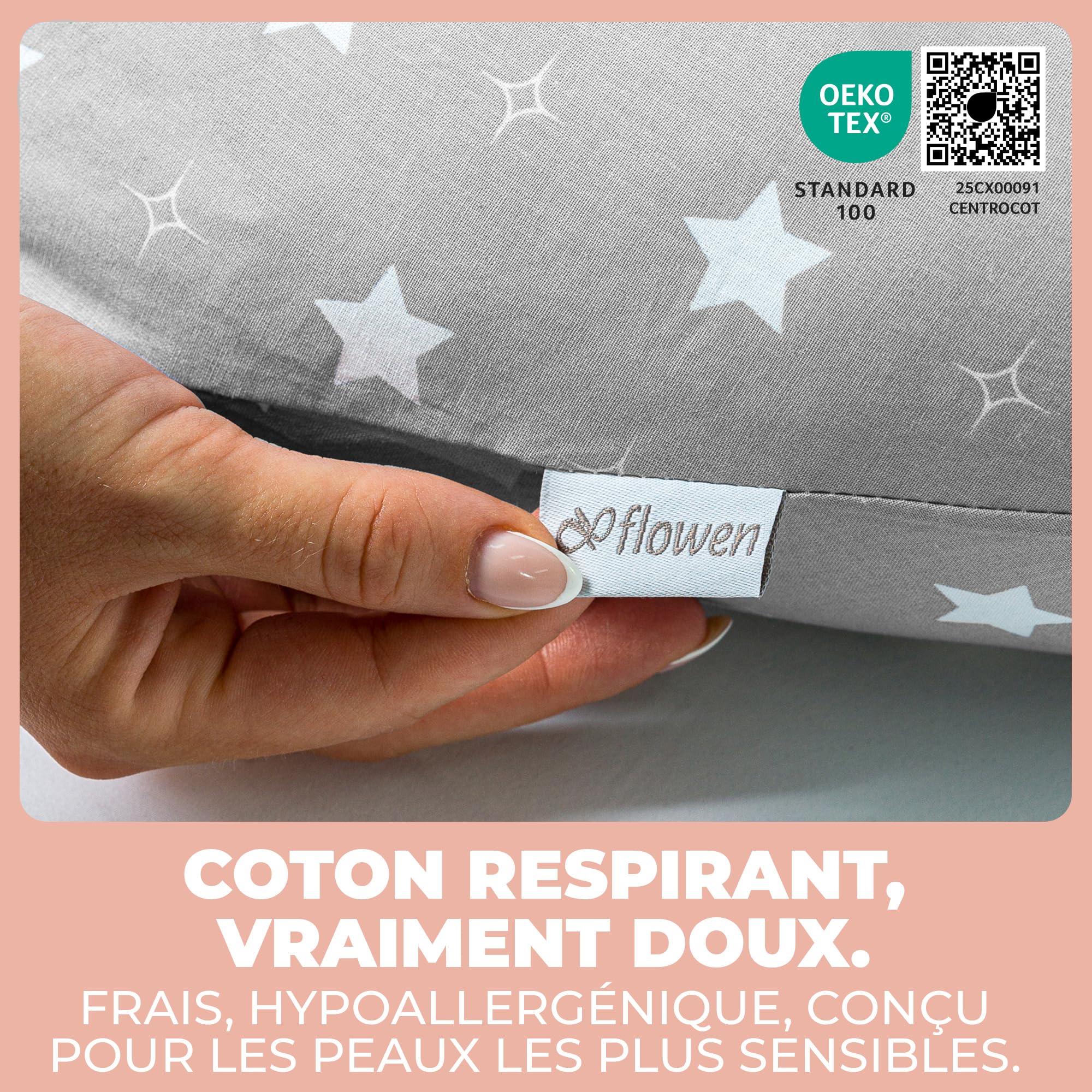 Coussin de Grossesse et Allaitement XXL Oreiller de Maternité pour Femmes Enceintes et Bébé Coussin Multifonctionnel avec Taie en 100% Coton pour Dormir sur Le Côté et l'activité du Tummy Time