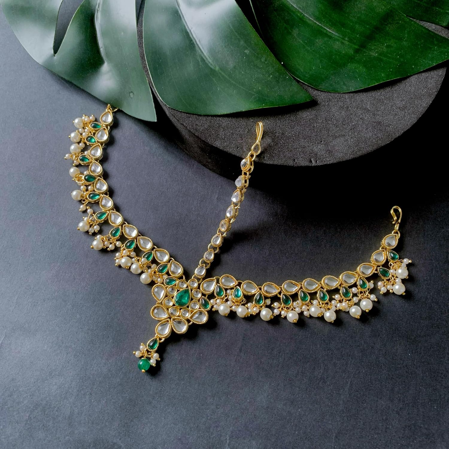 I Jewels Gold Plated Indian Wedding Bollywood Kundan Studded Bridal Matha Patti/Maang Tikka for Women (T204-5)
