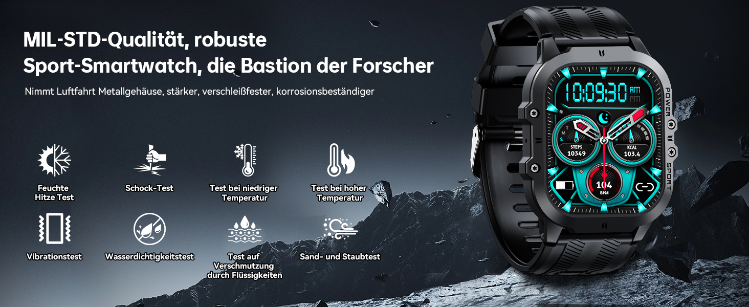 OUKITEL Militär Smartwatch Herren - 5ATM Wasserdicht Mit Telefonfunktion