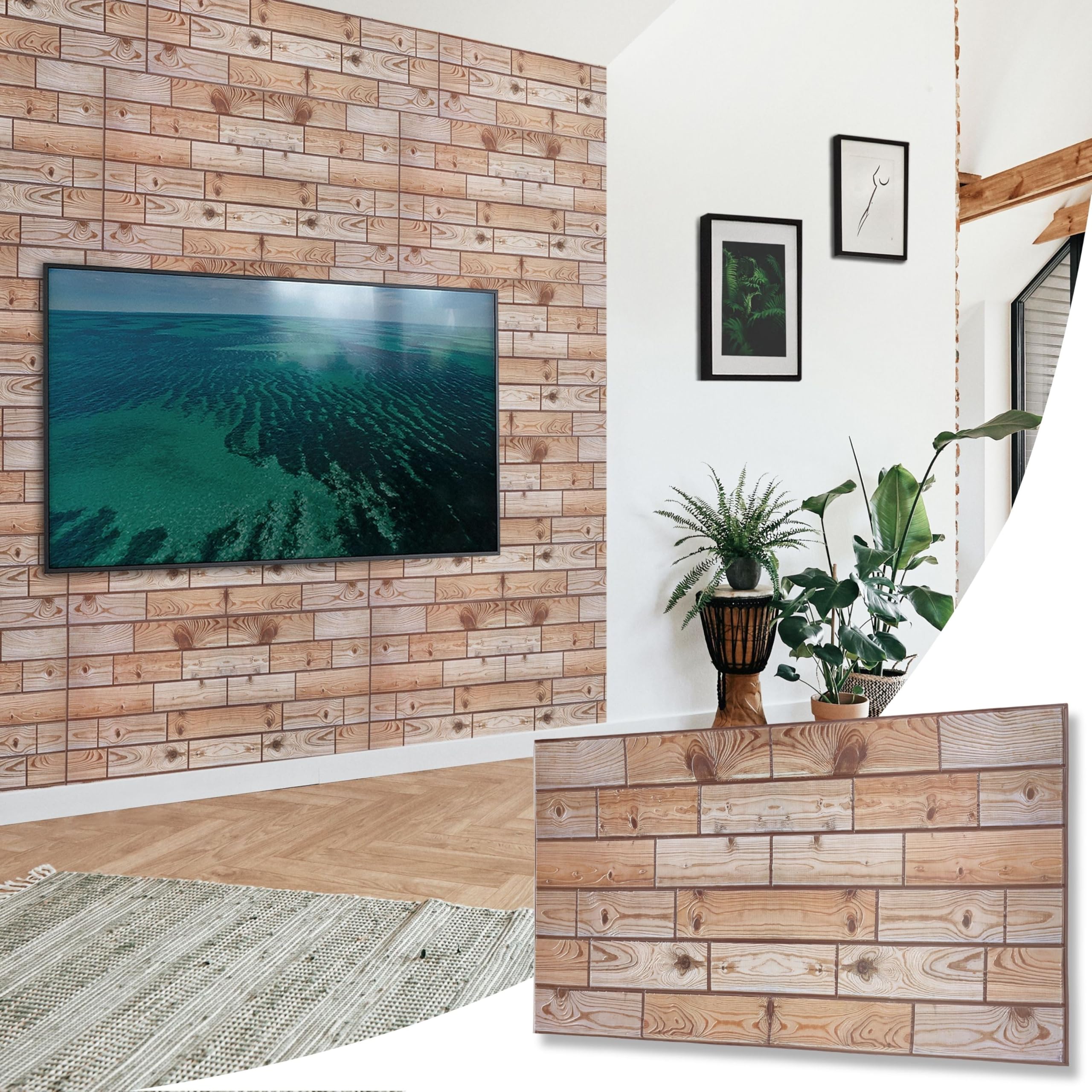 Novecrafto Natural Oak Faux Wood Effect Wall Panels - 6 Sheets Covering 2.76 Sqm | 29.76 Sqft Moisture Resistant Pvc Plastic Cladding - 96 Cm X 48Cm | 37.79 X 18.89 In – Decorative Wood Pattern