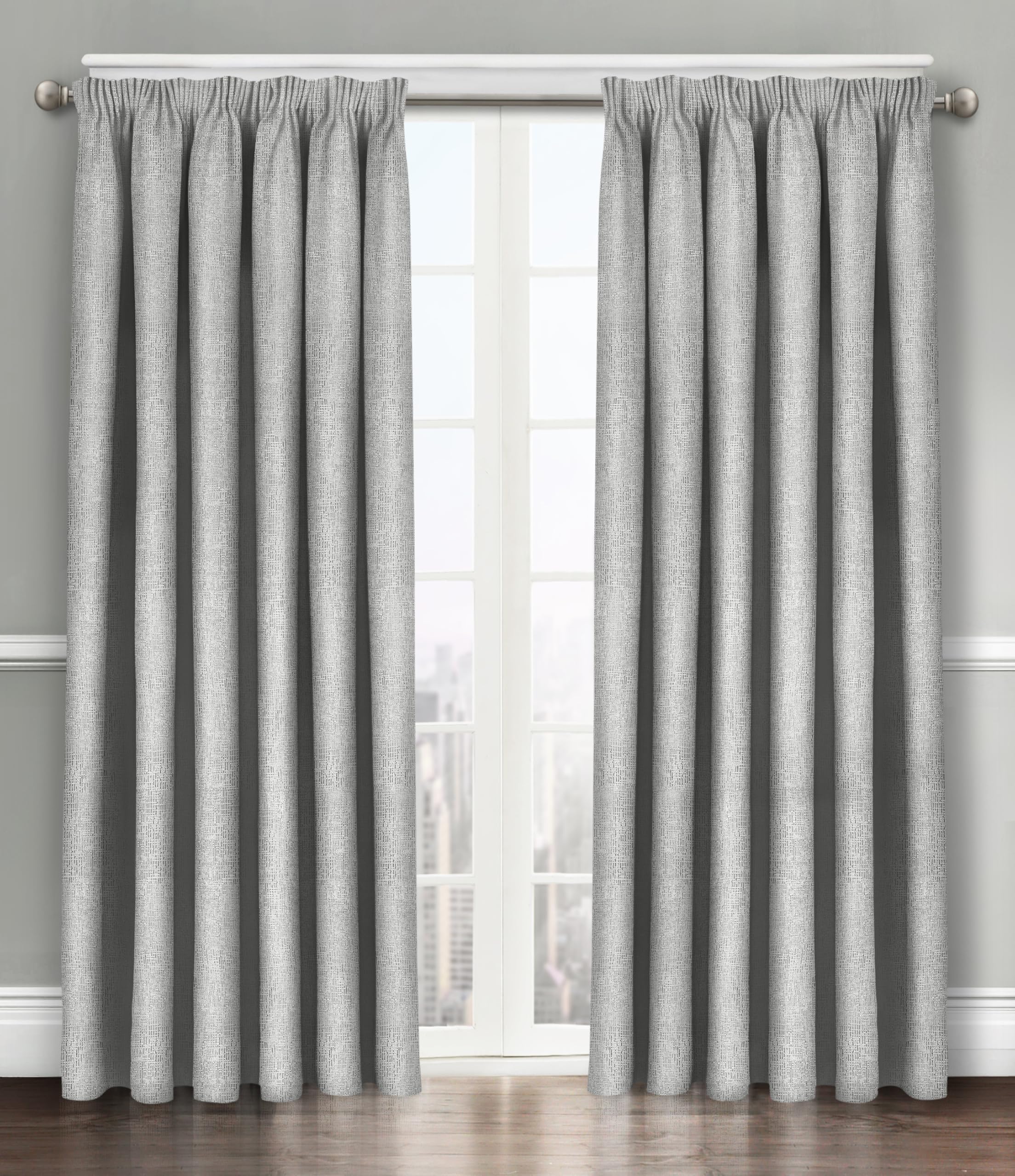 Florelle Energy Saving Thermal Blockout Curtains Tape Top Curtains Semi Plain Embossed Textured Woven Window Treated Curtain Pair Multi Use (Silver, W 66" x L 54" (2 Panels))