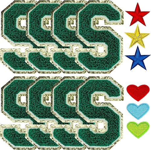 Miniatura 44 de Jongdari Letras termo-adhesivas para ropa, parche de letras de felpilla con brillantina del alfabeto, apliques para coser con adhesivo planchado, 8