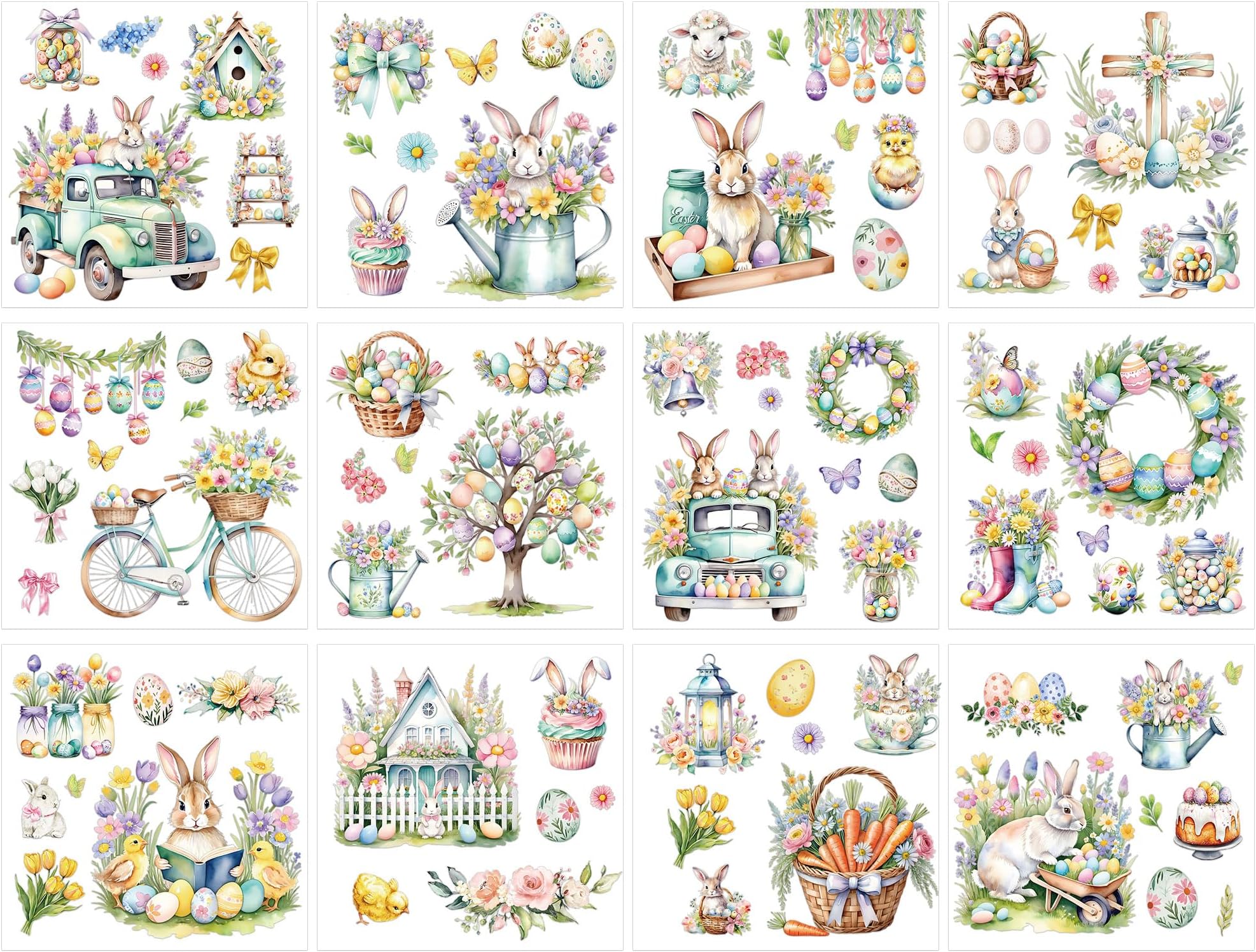 Easter Rub on Transfers, 12 Pcs Spring Rub on Transfers for Crafts, Essential Stencils Easter Decals for Fabric Clay Paper Wood Holiday Scrapbooking Embellishments