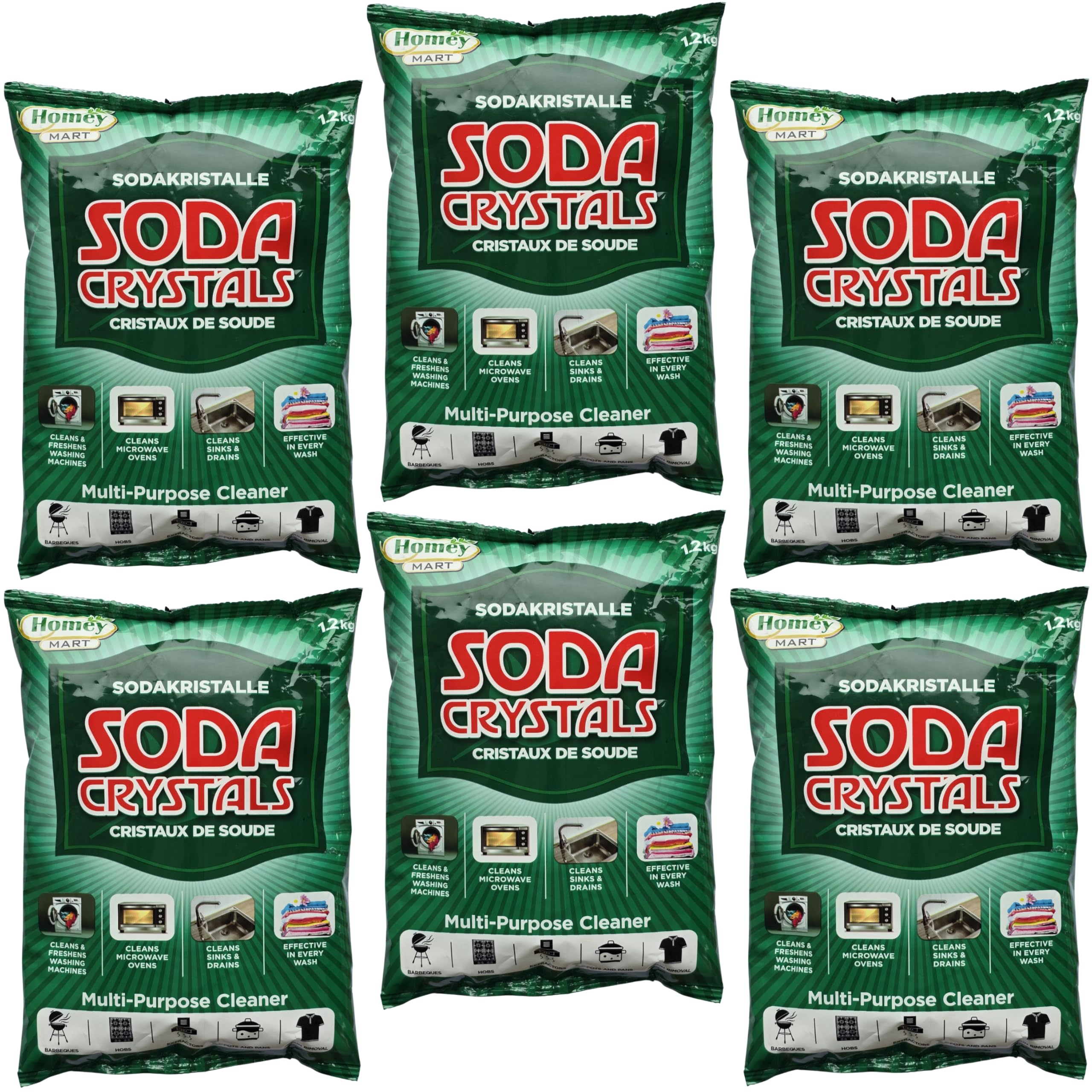 6 x Soda Crystals 1.2kg Multi-Purpose Cleaner & Degreaser, Removes Stains, Softens Water, Unblocks Drains, Natural Household Cleaner & Laundry Booster Home and Kitchen