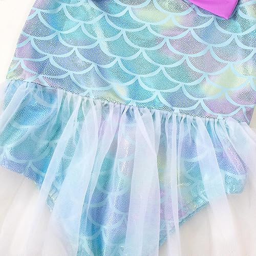 Miniatura 5 de LYSMuch Traje de baño para niñas pequeñas, traje de baño de tul para niñas pequeñas, vestido de tutú de sirena con diadema, 2 piezas, ropa de playa
