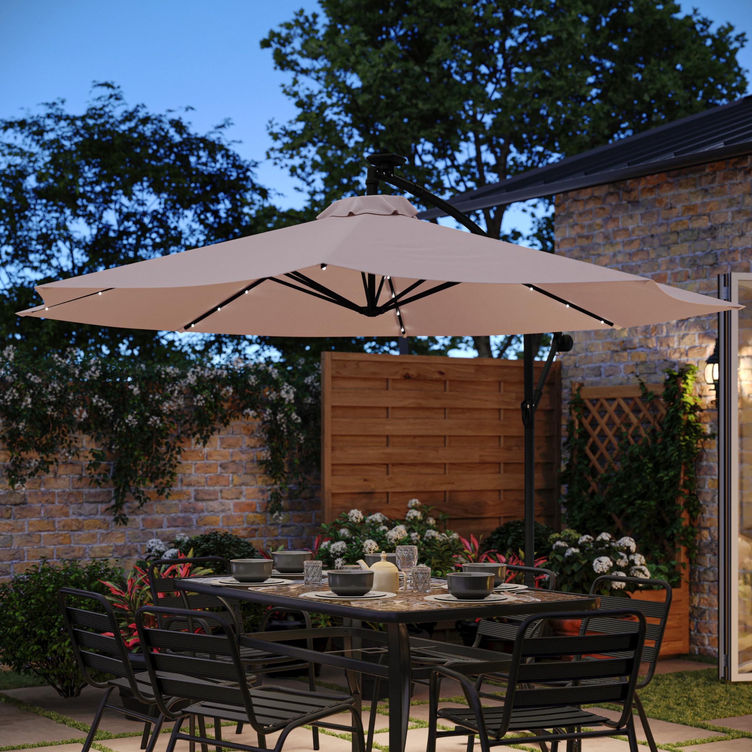 Amazon.com : Flash Furniture Sedona Round Solar Cantilever Umbrella, Commercial Grade with Built in Cross Base, Crank and Tilt, 32 LED Lights, 6 Hour Run Time, 10 FT, Tan : Patio, Lawn & Garden Amazon.com : Flash Furniture Sedona Round Solar Cantilever Umbrella, Commercial Grade with Built in Cross Base, Crank and Tilt, 32 LED Lights, 6 Hour Run Time, 10 FT, Tan : Patio, Lawn & Garden