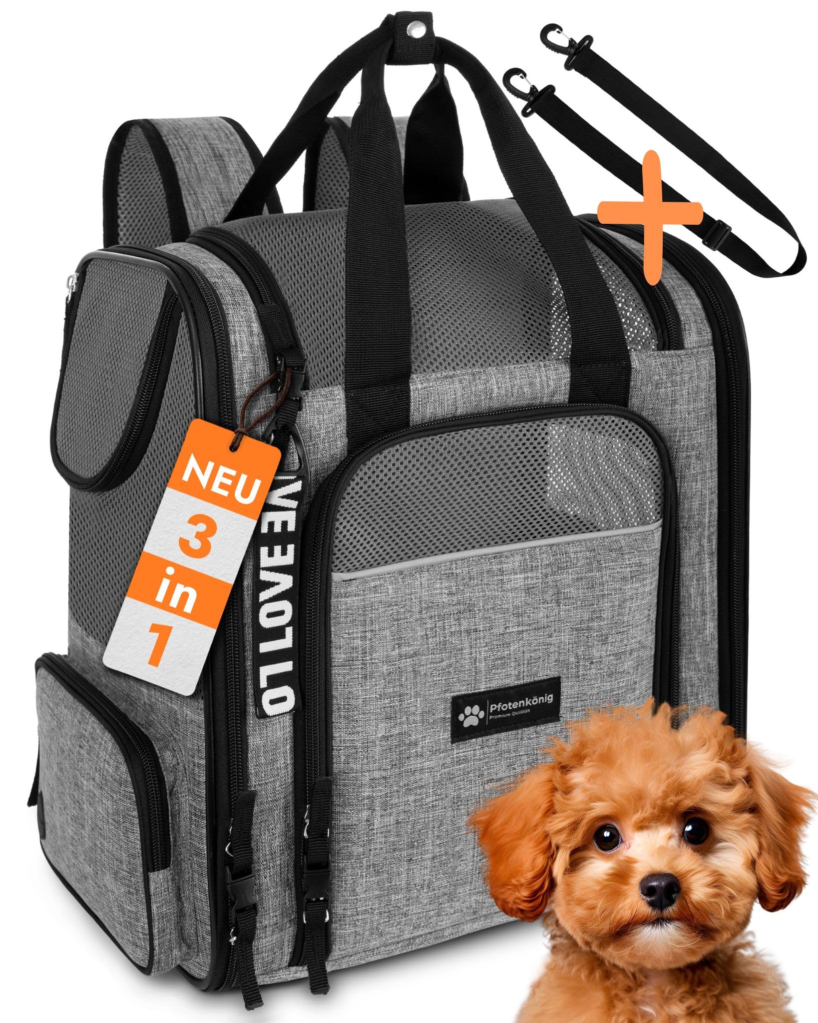 Hunderucksack - Premium [3in1] - bis 9kg - Katzenrucksack incl. Gurt - Rucksack für Hunde zum Wandern und Transport - Ideal als Wanderrucksack für Hunde nutzbar