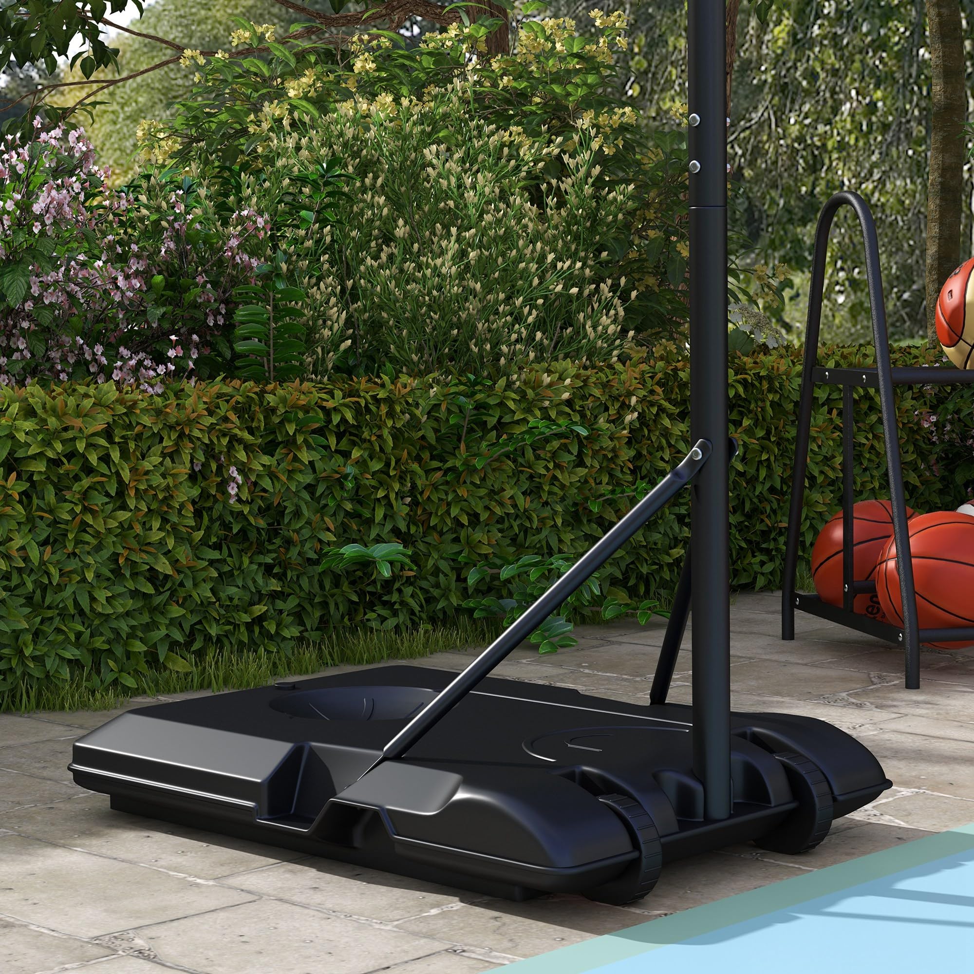 SPORTNOW Panier de Basket extérieur, Hauteur Ajustables 182-213/220-250 cm, Panier de Basket sur Pied à roulettes, avec Base de lestage, Cadre en Acier, Noir