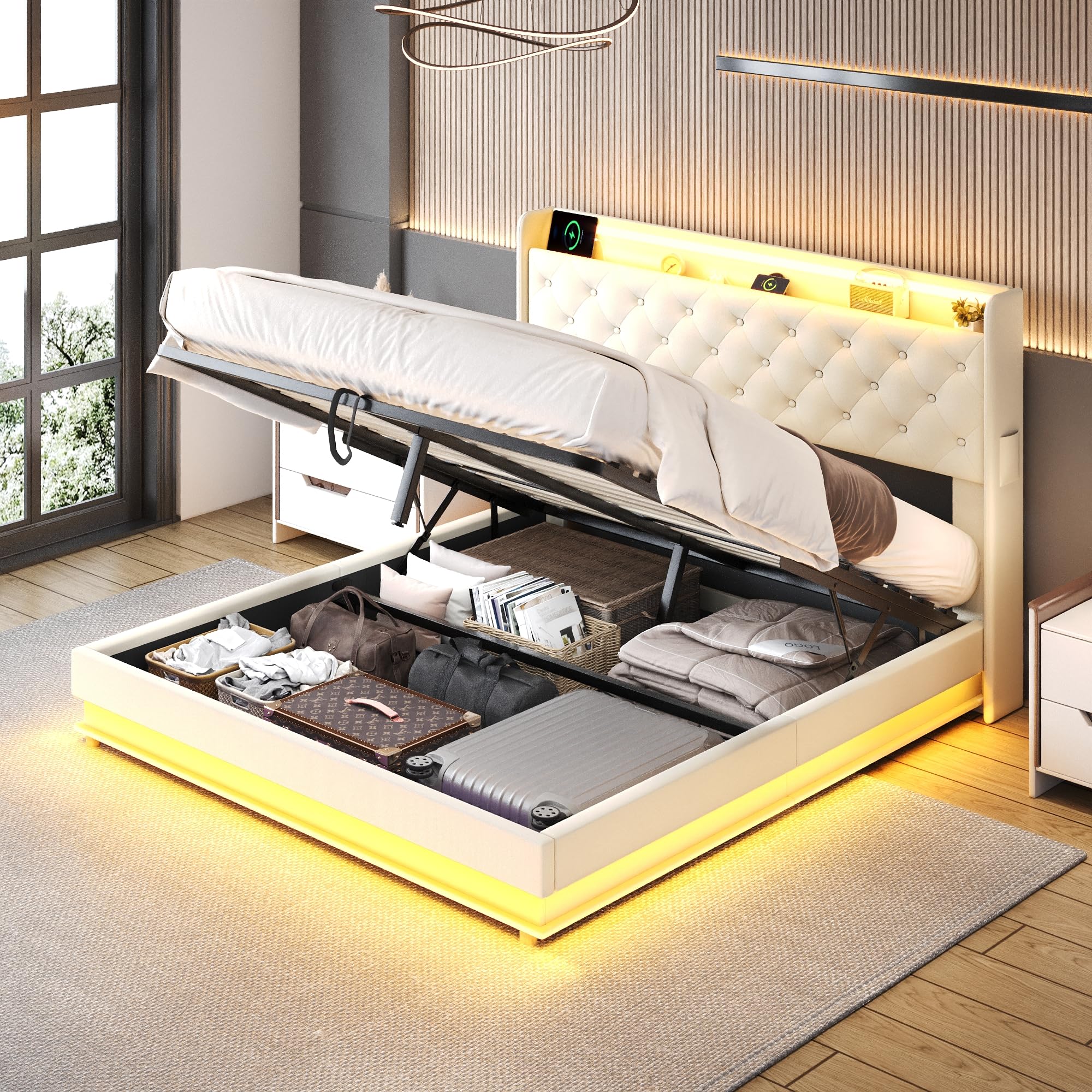 Buy AilisiteFull Size Lift Up Storage Bed Frame with Wingback Headboard