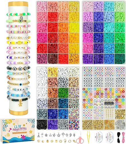 Dowsabel Kit de Fabricación de Pulseras de 15000 Piezas de Cuentas de Arcilla, 4 Cajas de 72 Colores Kit de Pulseras de Cuentas de Arcilla de