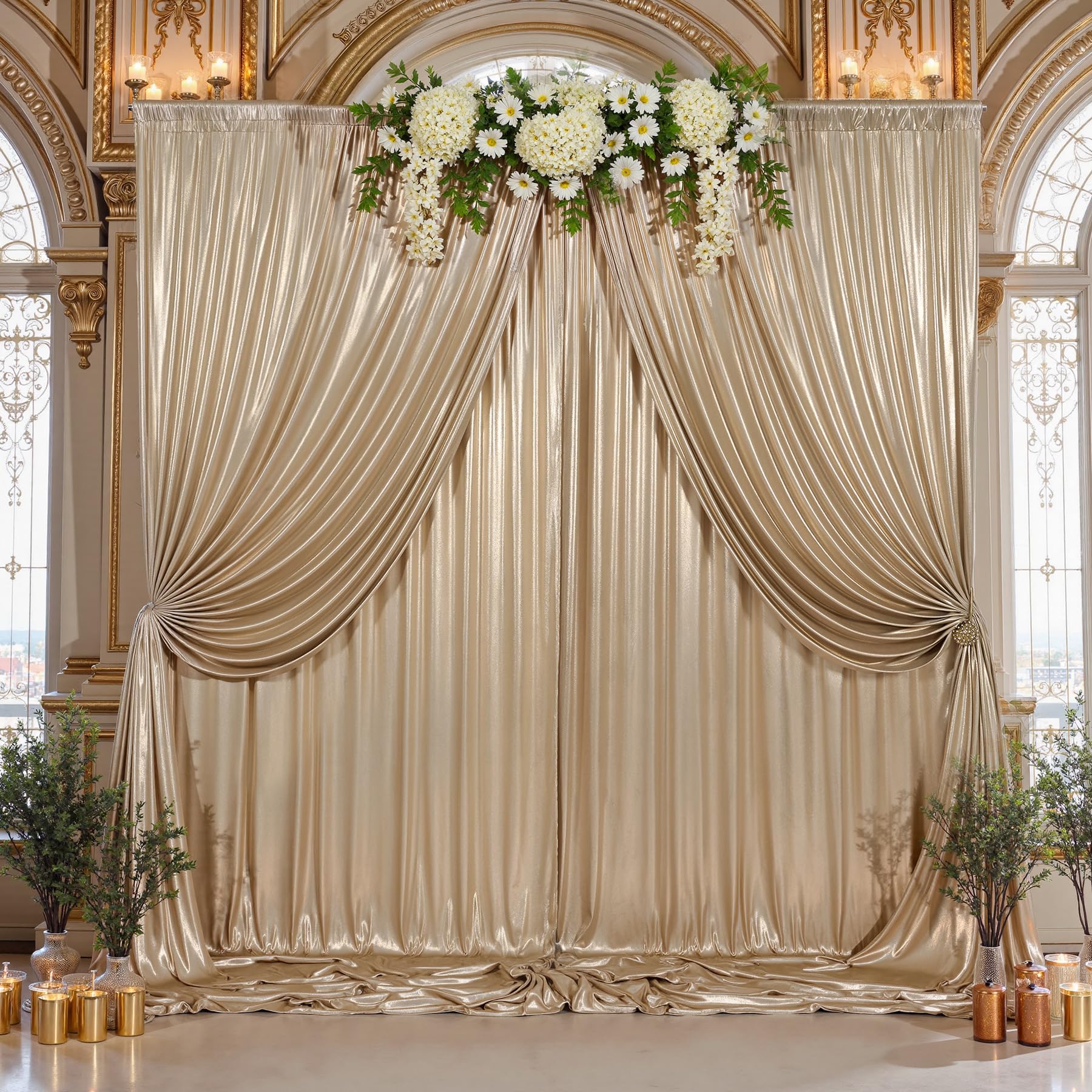 3 x 3 m di spessore champagne glitter sfondo tende a pannelli per feste, senza pieghe, paillettes scintillanti, sfondo fotografico, 2 pannelli 1,5 x 3 m Shimmer Back Drop Cloth per matrimoni e