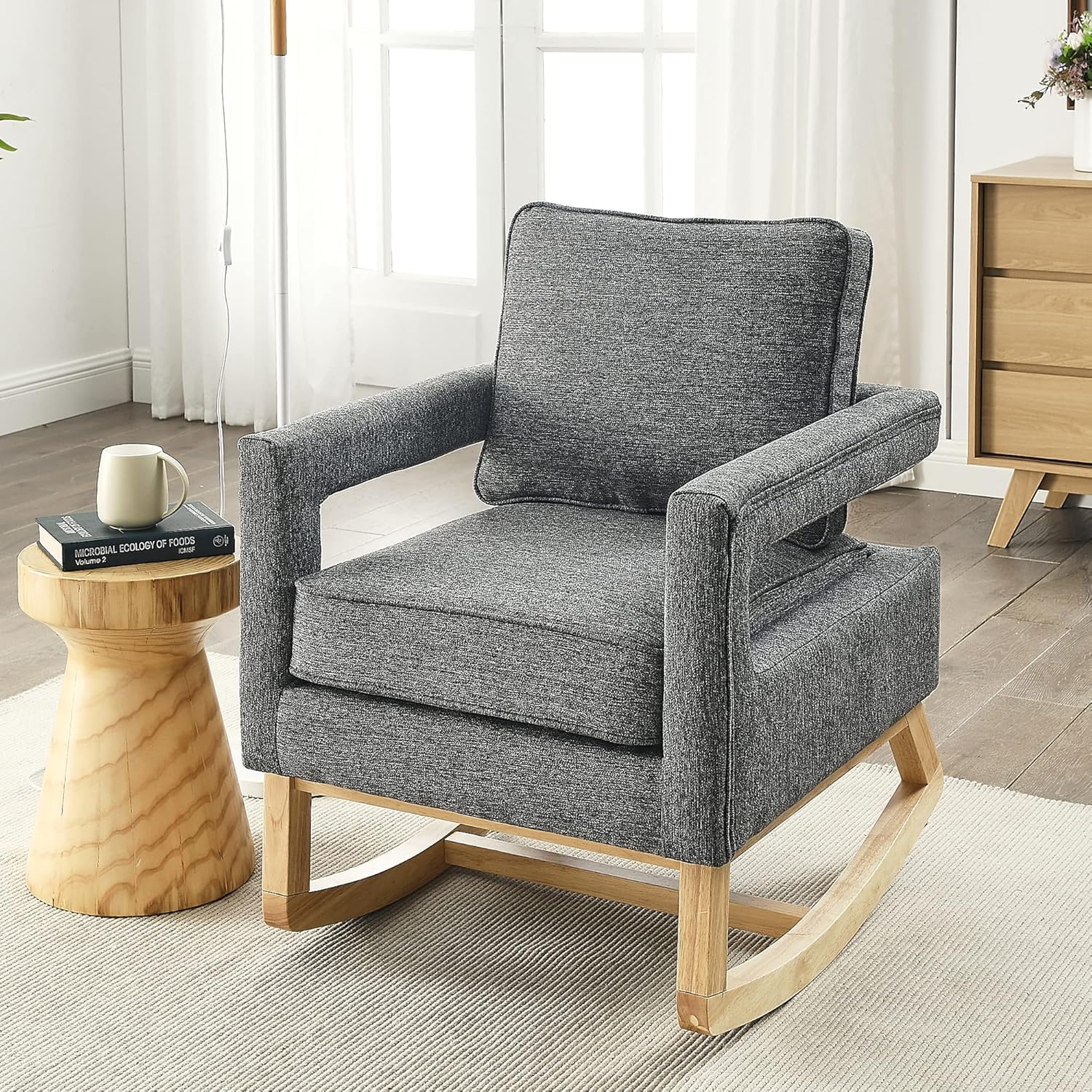 Krinana Linen Modern Nursery Rocking Chair with Solid Wood