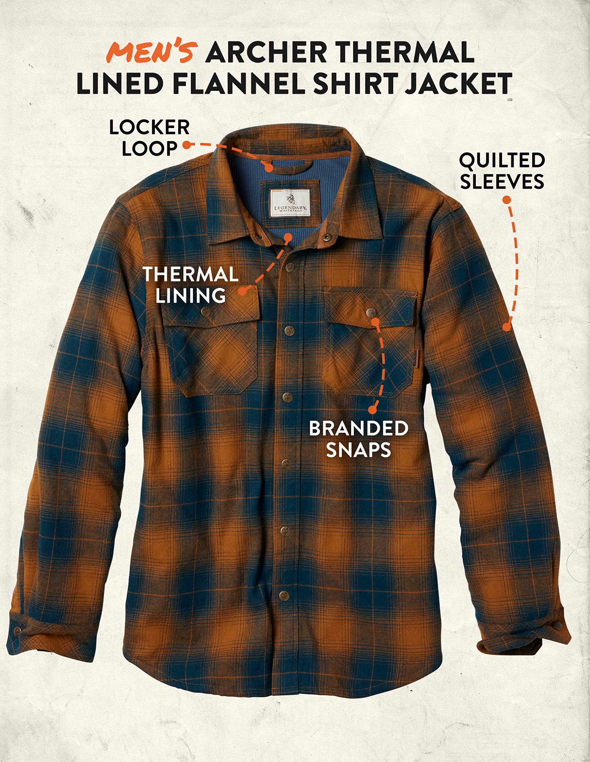 Legendary WhitetailsArcher Flannel Thermal Lined Shirt Jacket for Men,  Quilted Insulated Plaid Work Outerwear Coat