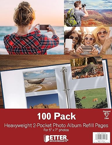 Miniatura 10 de Better Office Products - Hojas de repuesto para álbum de fotos, 5 x 7 pulgadas, pesadas, transparentes con 3 anillas, para carpetas de fotos, de