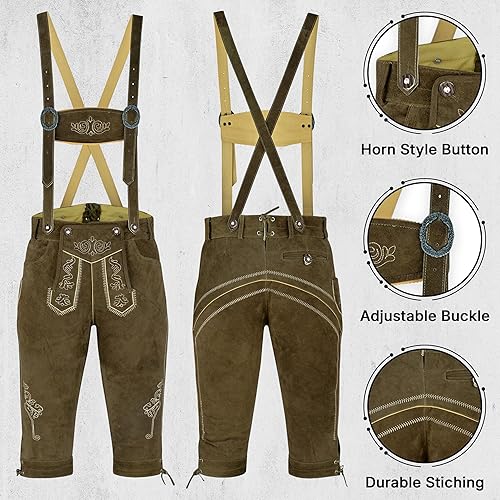 Miniatura 2 de TRENDS Pantalones cortos de disfraz de Oktoberfest bávaro con tirantes, piel de gamuza, bolsillo para cuchillos