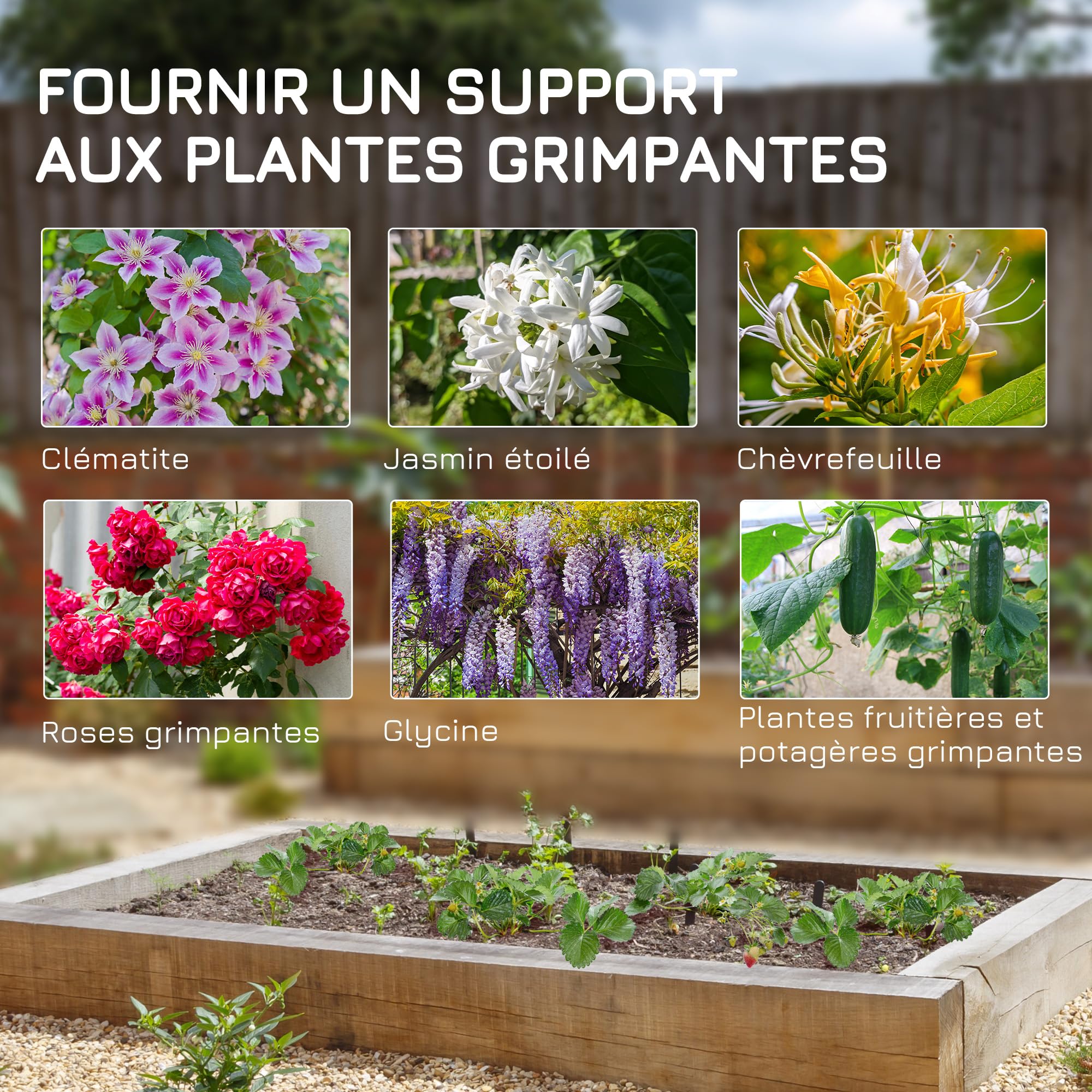 Outsunny Lot de 2 Treillis de Jardin Support en Acier 50L x 180H cm Noir