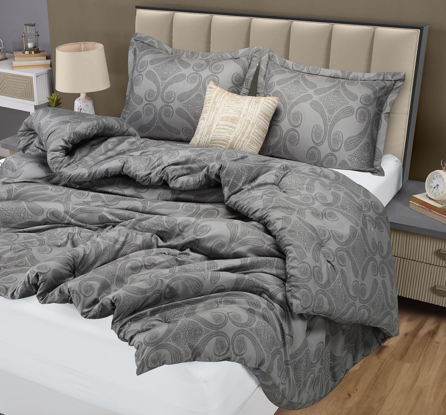 King Comforter Set 3 Piece Paisley Grey by Utopia Bedding Floral Comforters King Size Bedding Comforters Set Down Alternative Soft Bed Set 1 Comforter(90 x 102 inches) 2 Pillow Shams(20 x 36 inches) - Image 5