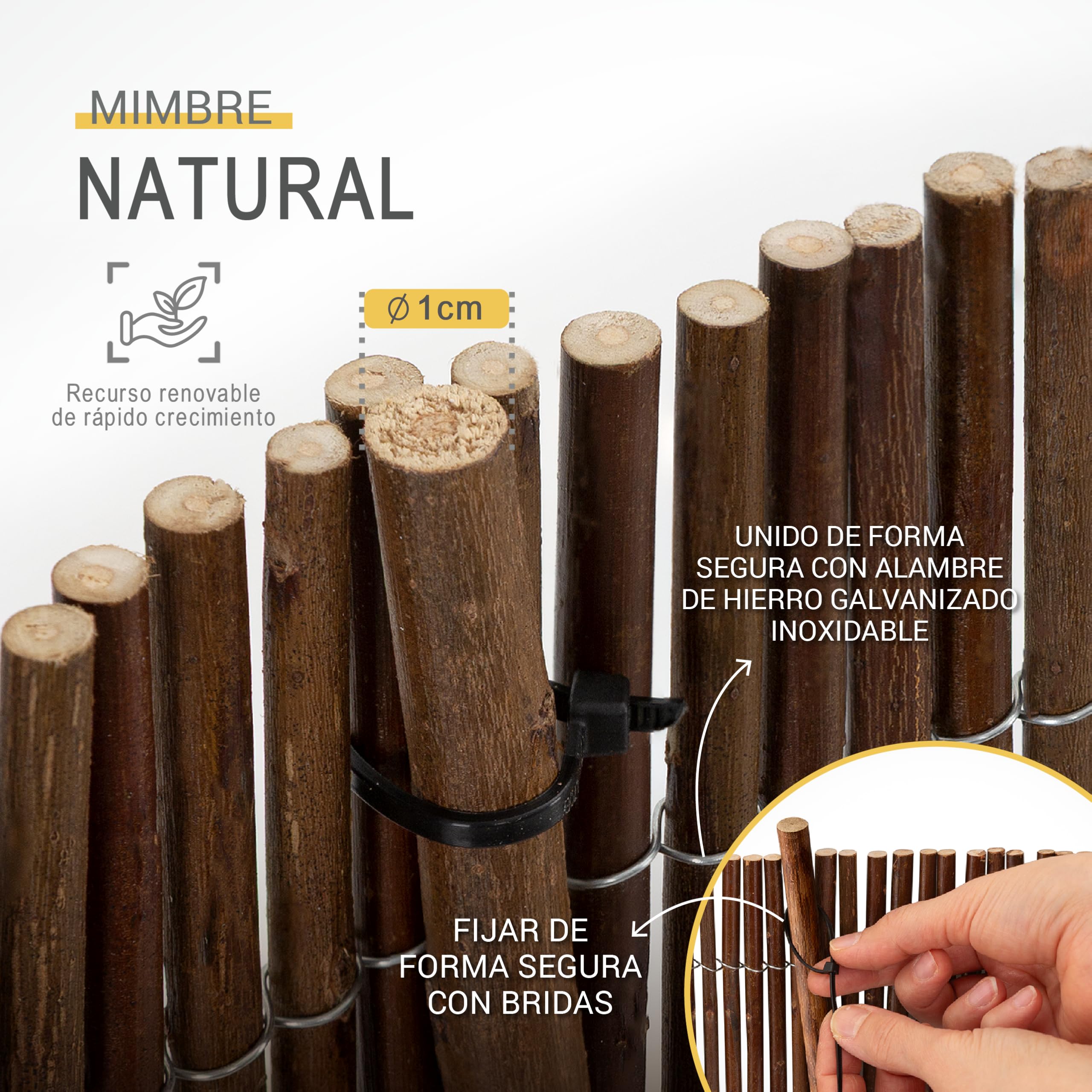 Sol Royal Bordura Jardin Exterior de Mimbre 40 cm Alto – Vallas Jardin Flexible con 7 Estacas y 14 Bridas – Borde Exterior Separador 40x300 cm – WB79