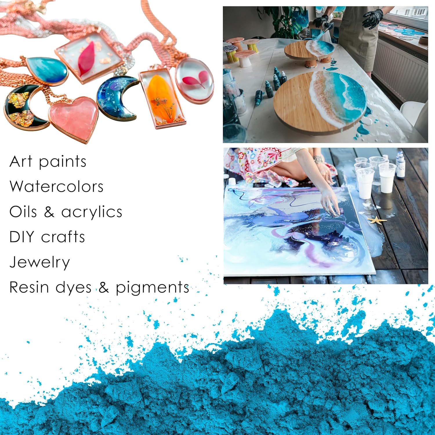 U.S. Art Supply Jewelescent Mica Pearl Pigment Powder, Peacock Teal 3.5 oz (100g) Pouch - Cosmetic Grade, Epoxy Resin Color Pigment, Mica Powder for Resin, Soap, Slime, Candle Dye, Art, Crafts